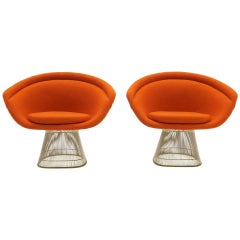 Warren Platner Lounge Chairs for Knoll, Wire Frames, Orange Maharam Fabric, Pair