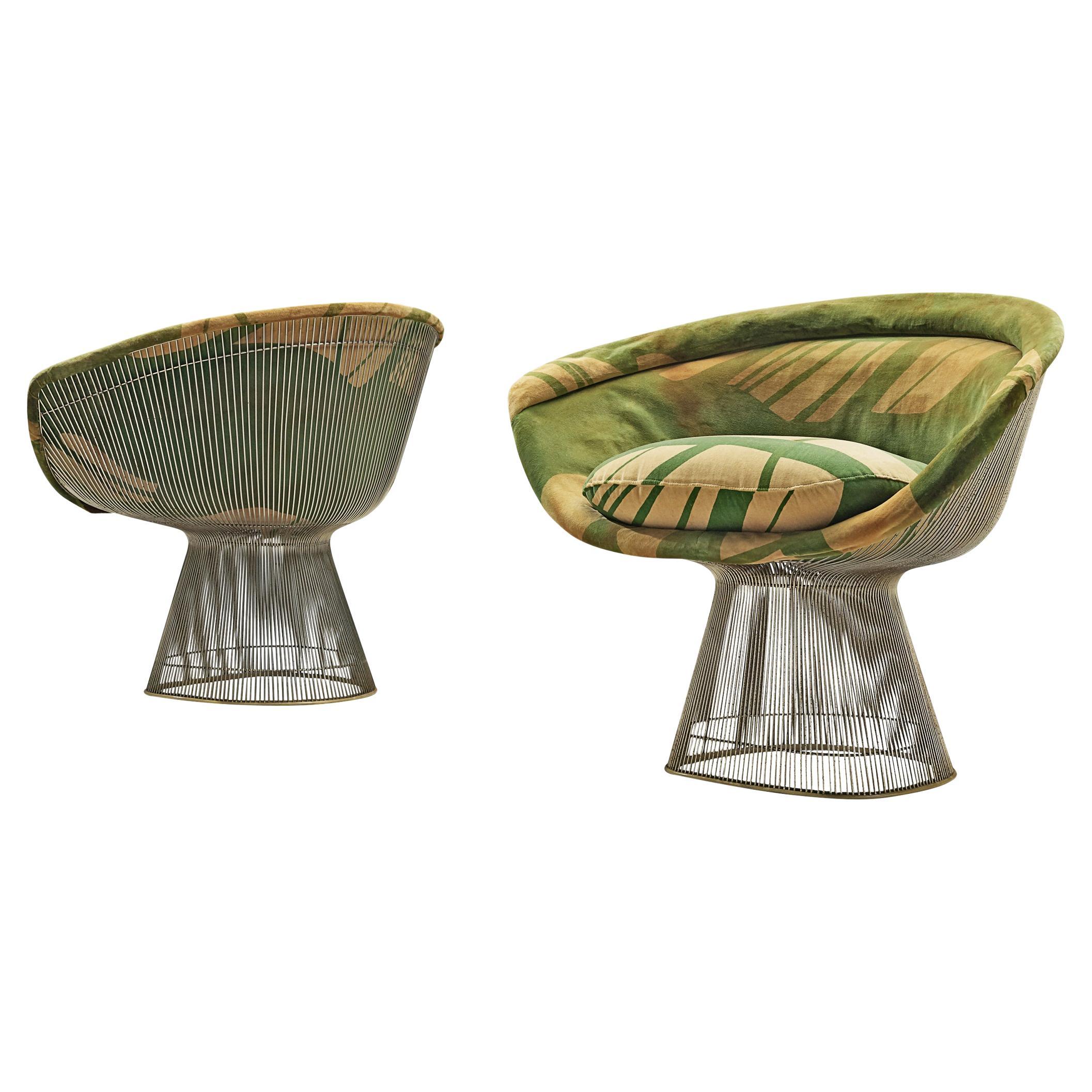Warren Platner Lounge Chairs in Illustrative Upholstery