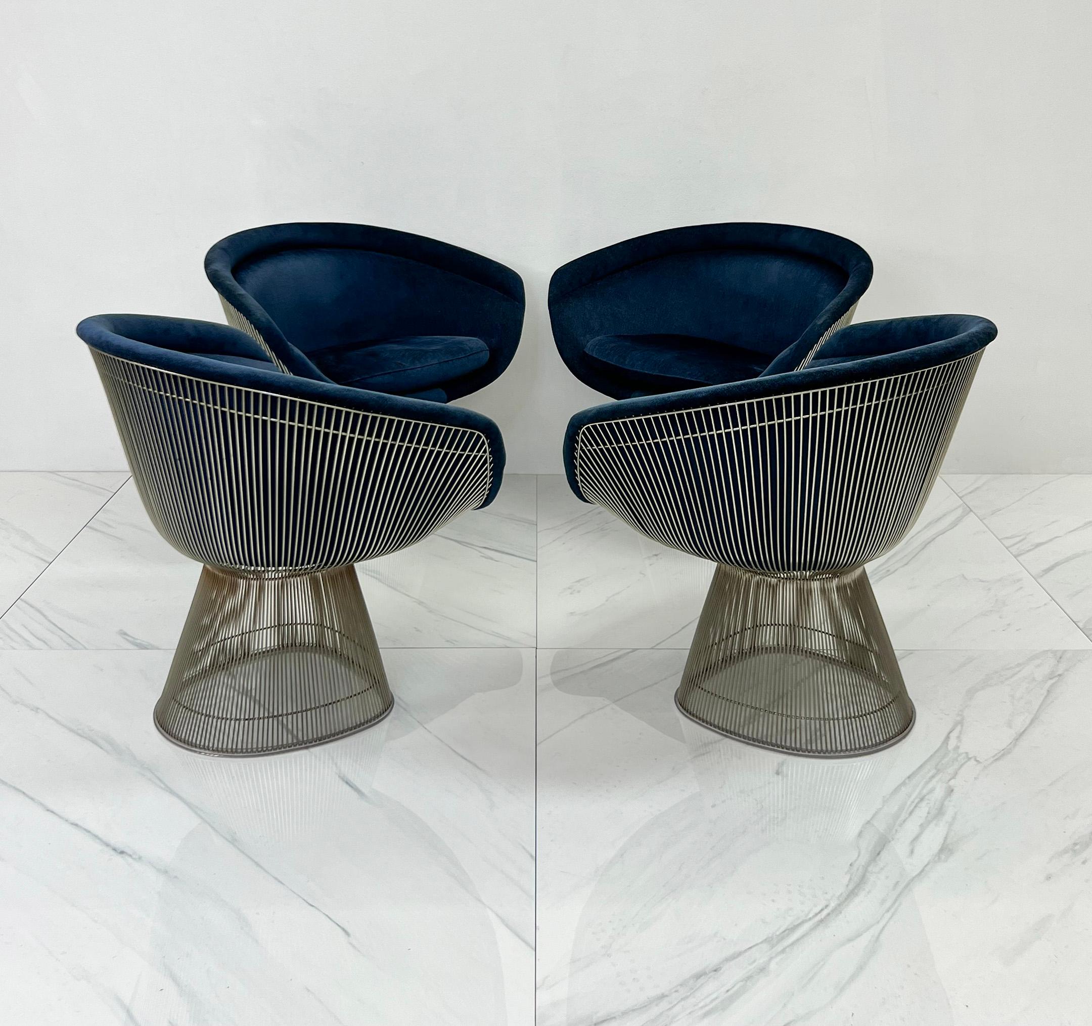 American Warren Platner Lounge Chairs in Sapphire Velvet, A Pair  For Sale