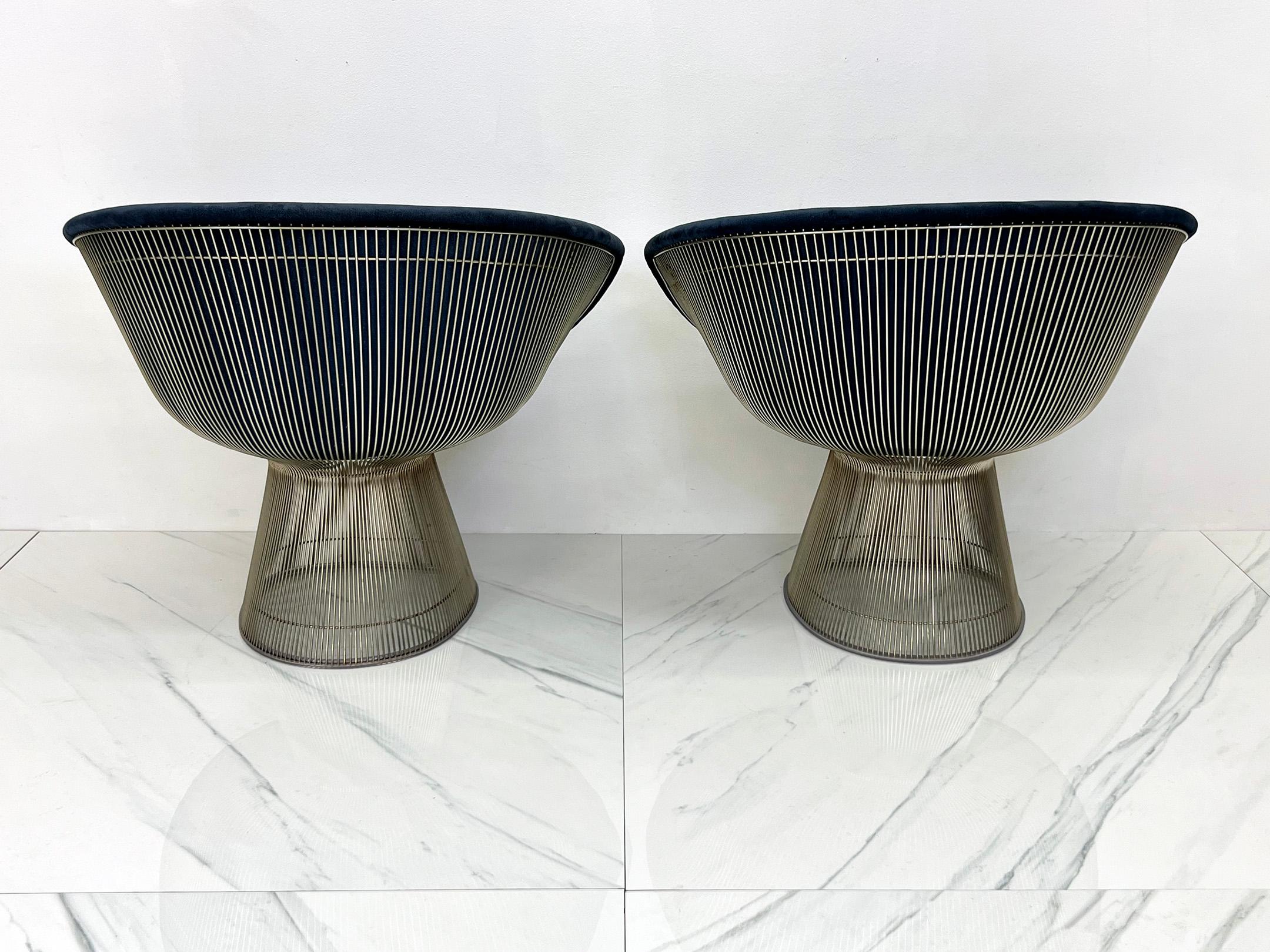 Mid-20th Century Warren Platner Lounge Chairs in Sapphire Velvet, A Pair  For Sale