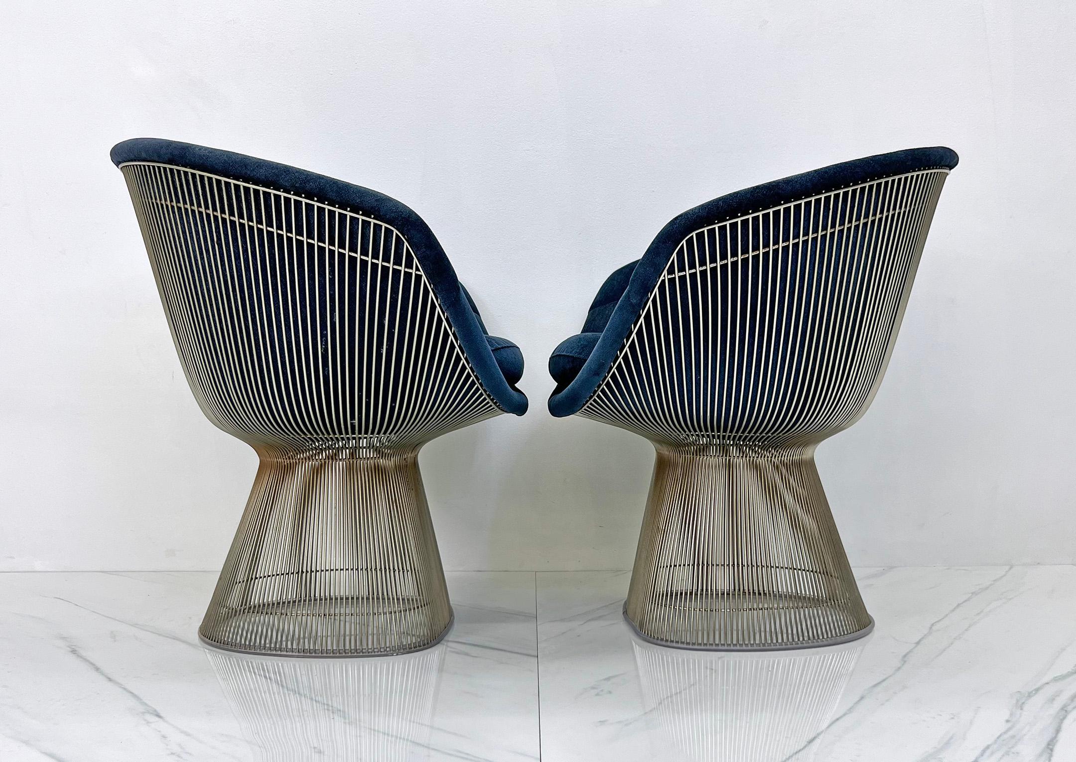 Warren Platner Lounge Chairs in Sapphire Velvet, A Pair  For Sale 2