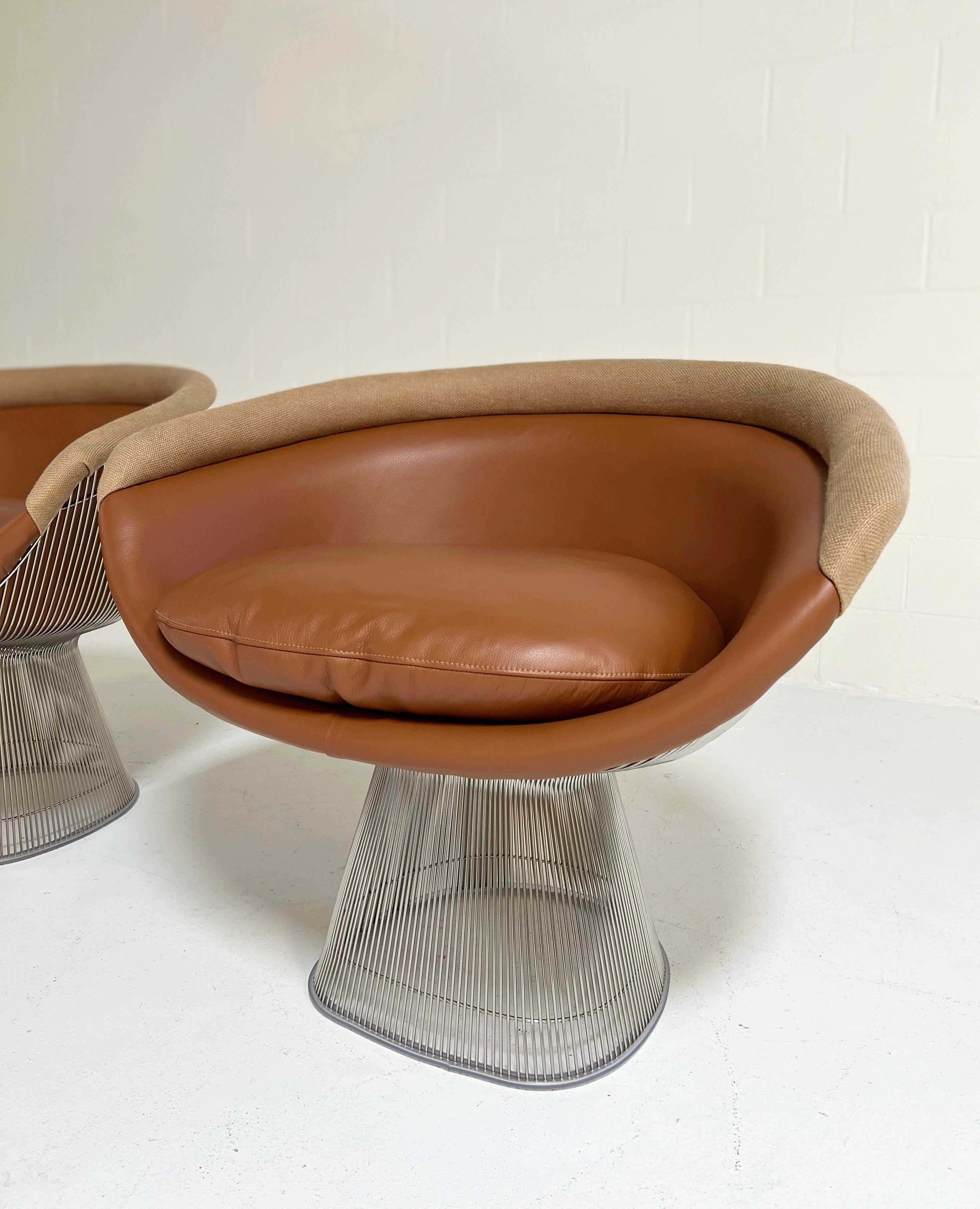 Warren Platner Lounge Chairs, Restored in Loro Piana Leather and Linen, Pair 4