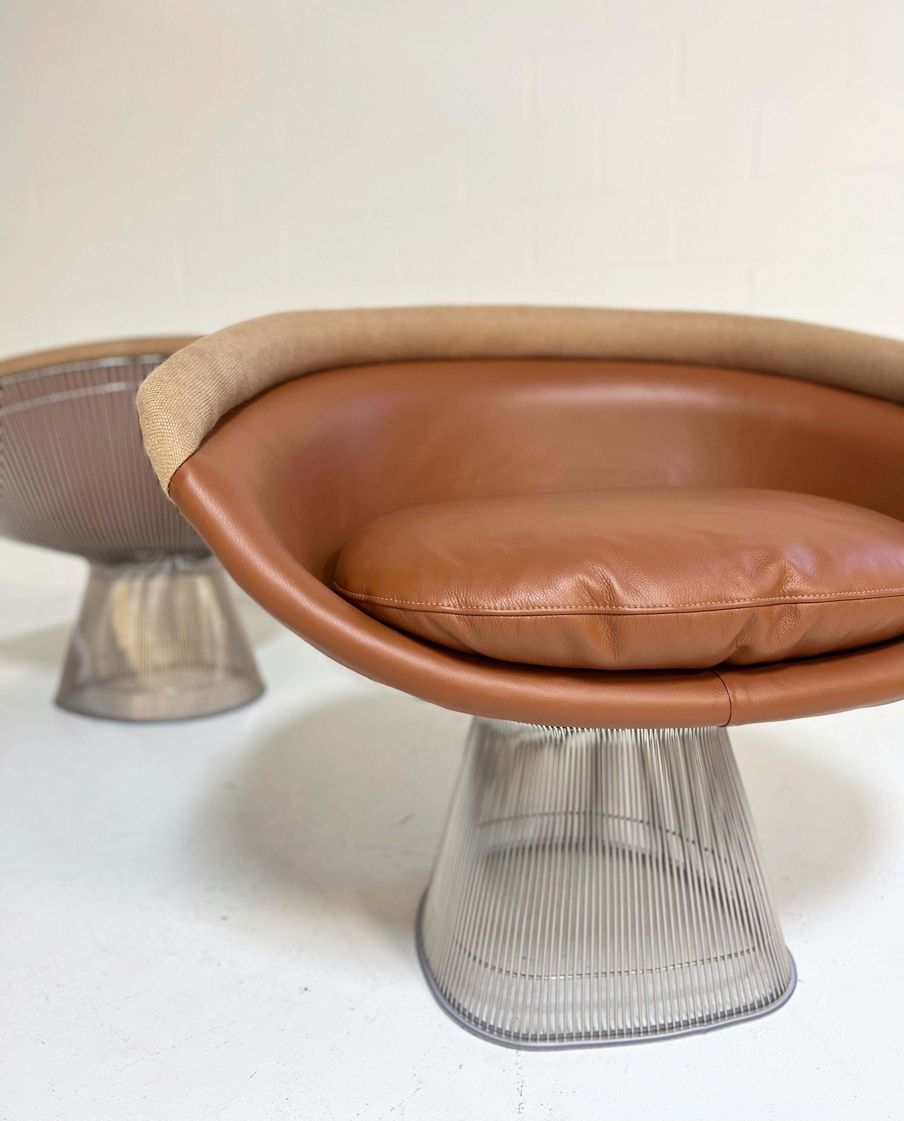 Warren Platner Lounge Chairs, Restored in Loro Piana Leather and Linen, Pair For Sale 5