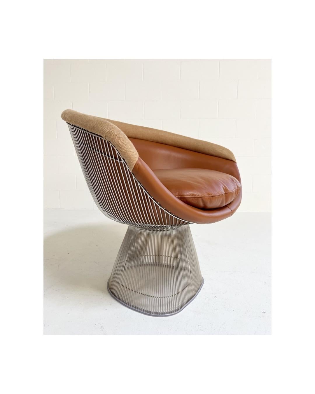 Warren Platner Lounge Chairs, Restored in Loro Piana Leather and Linen, Pair 6