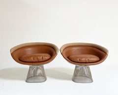 Warren Platner Lounge Chairs, Restored in Loro Piana Leather and Linen, Pair