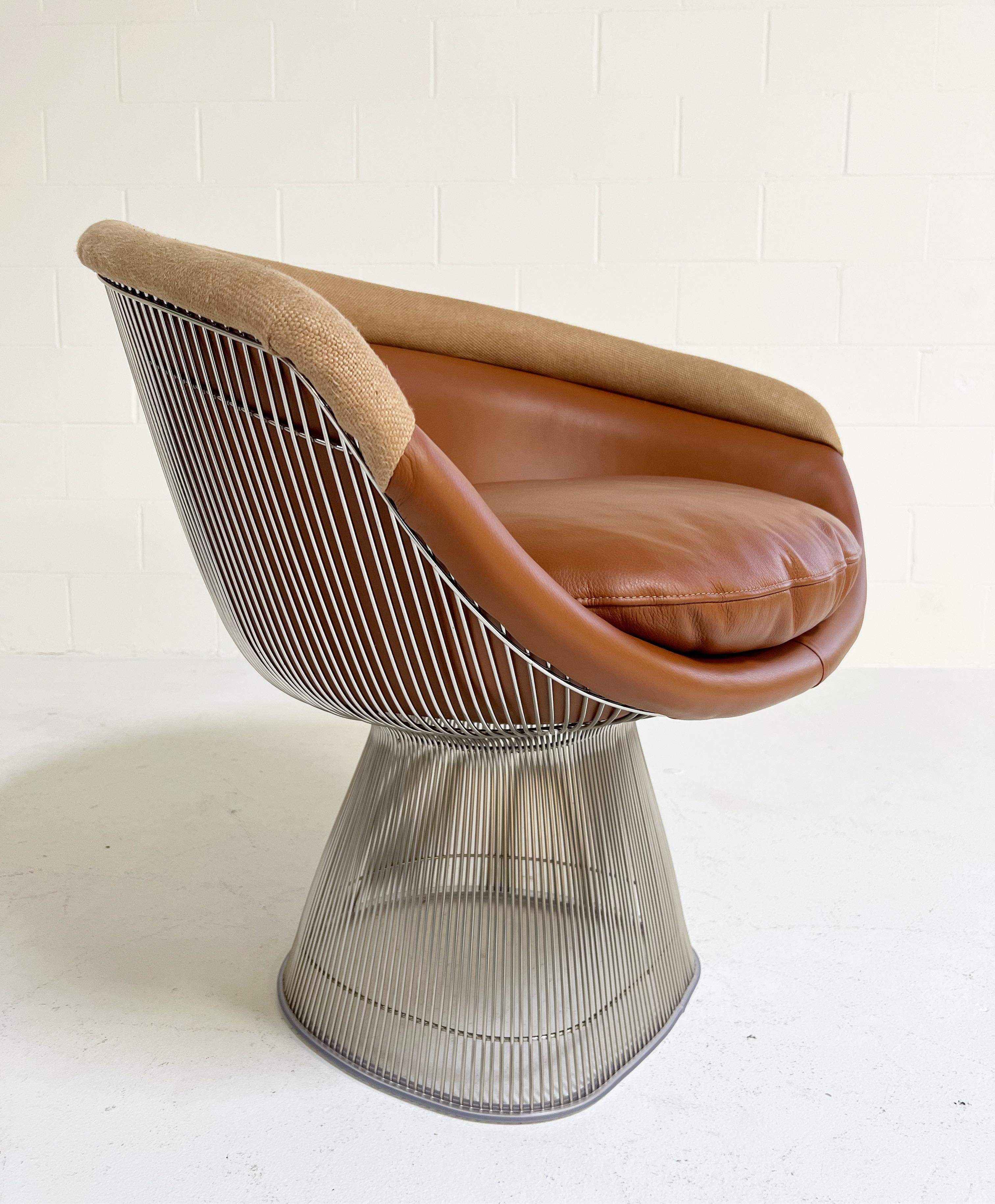 American Warren Platner Lounge Chairs, Restored in Loro Piana Leather and Linen, Pair