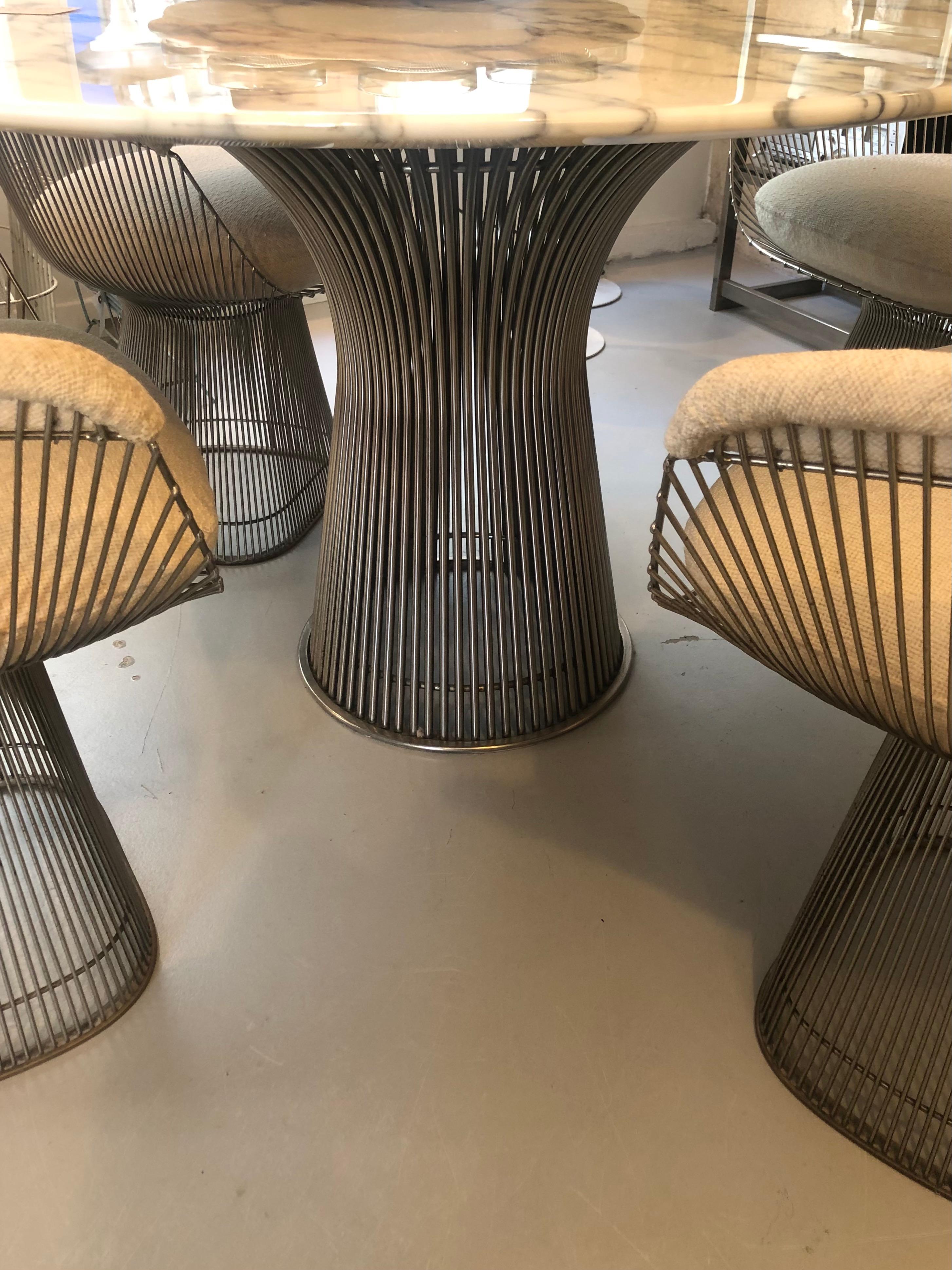 Mid-Century Modern Warren Platner Marble and Chrome Dining Table and Chairs, Ed. Knoll in 1966 For Sale