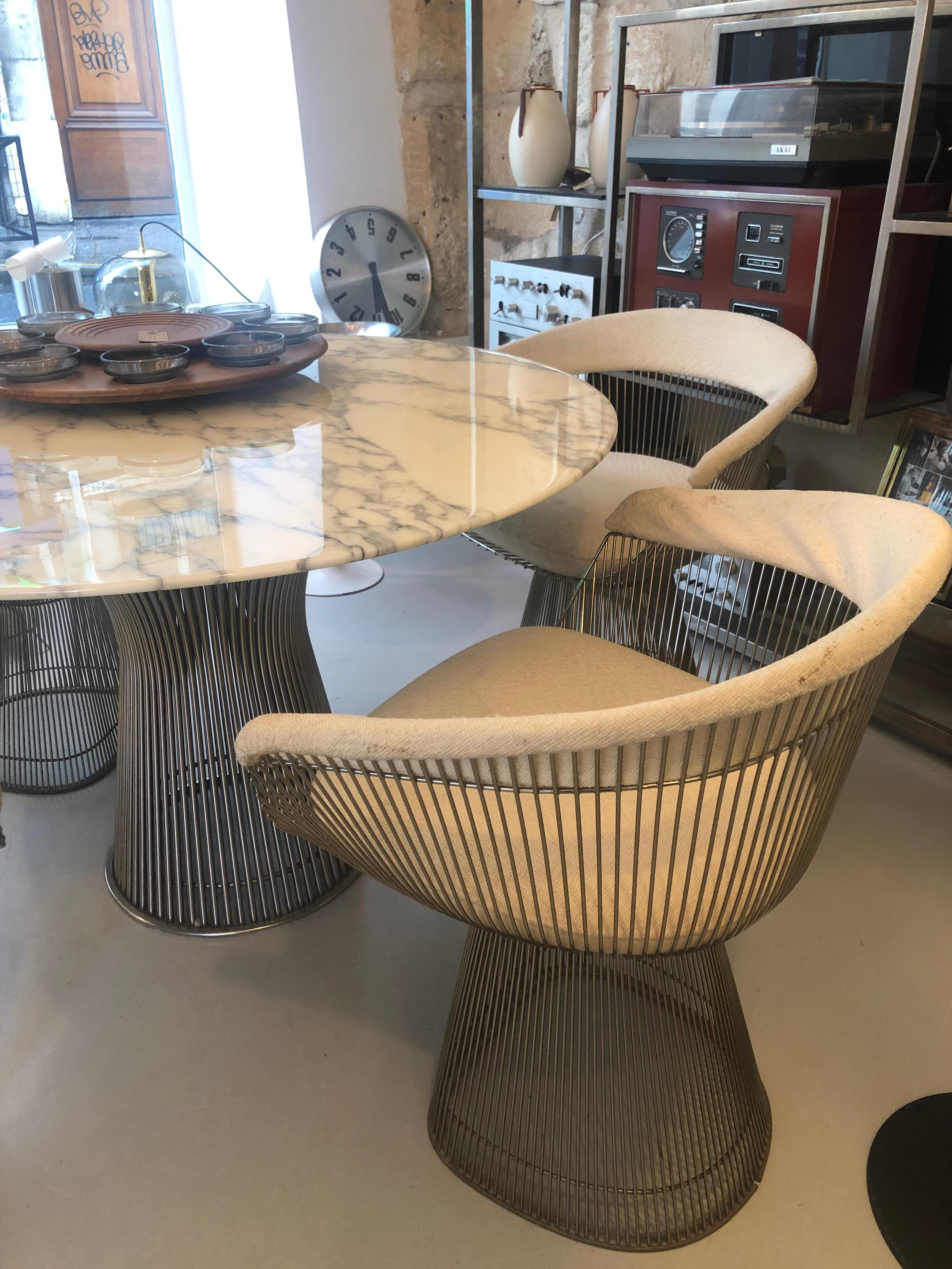American Warren Platner Marble and Chrome Dining Table and Chairs, Ed. Knoll in 1966 For Sale