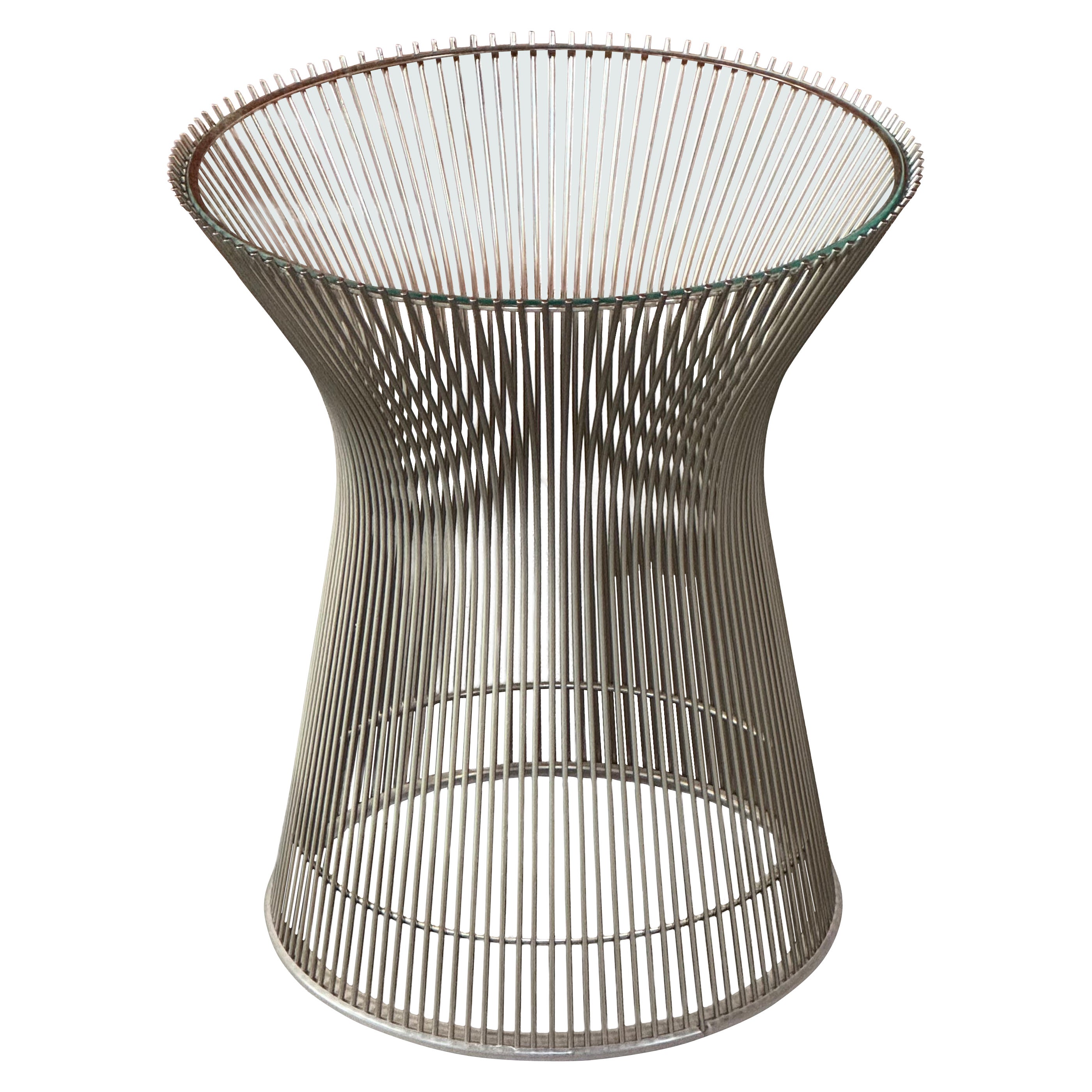 Table d'appoint en nickel et verre Warren Platner Circa 1980