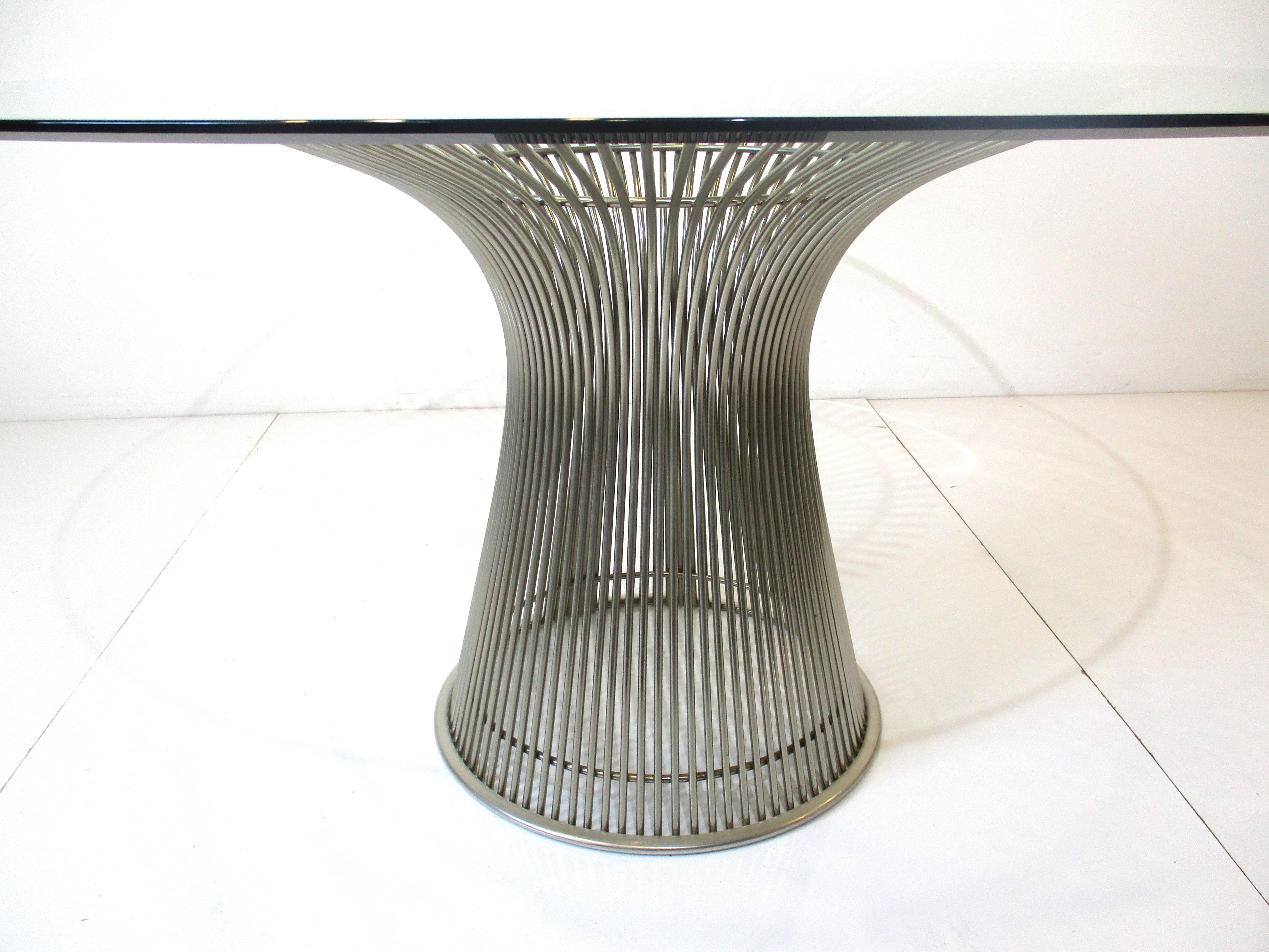Mid-Century Modern Warren Platner Nickel Steel Glass Dining Table for Knoll
