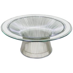 Used Warren Platner Nickel Steel Rod Coffee Table for Knoll Beveled Glass Top