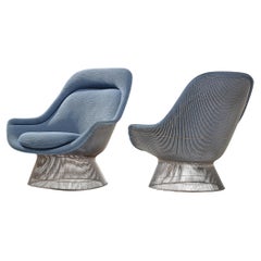 Warren Platner Pair of Easy Chairs in Baby Blue Upholstery 