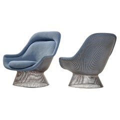 Warren Platner Pair of Easy Chairs in Baby Blue Upholstery 