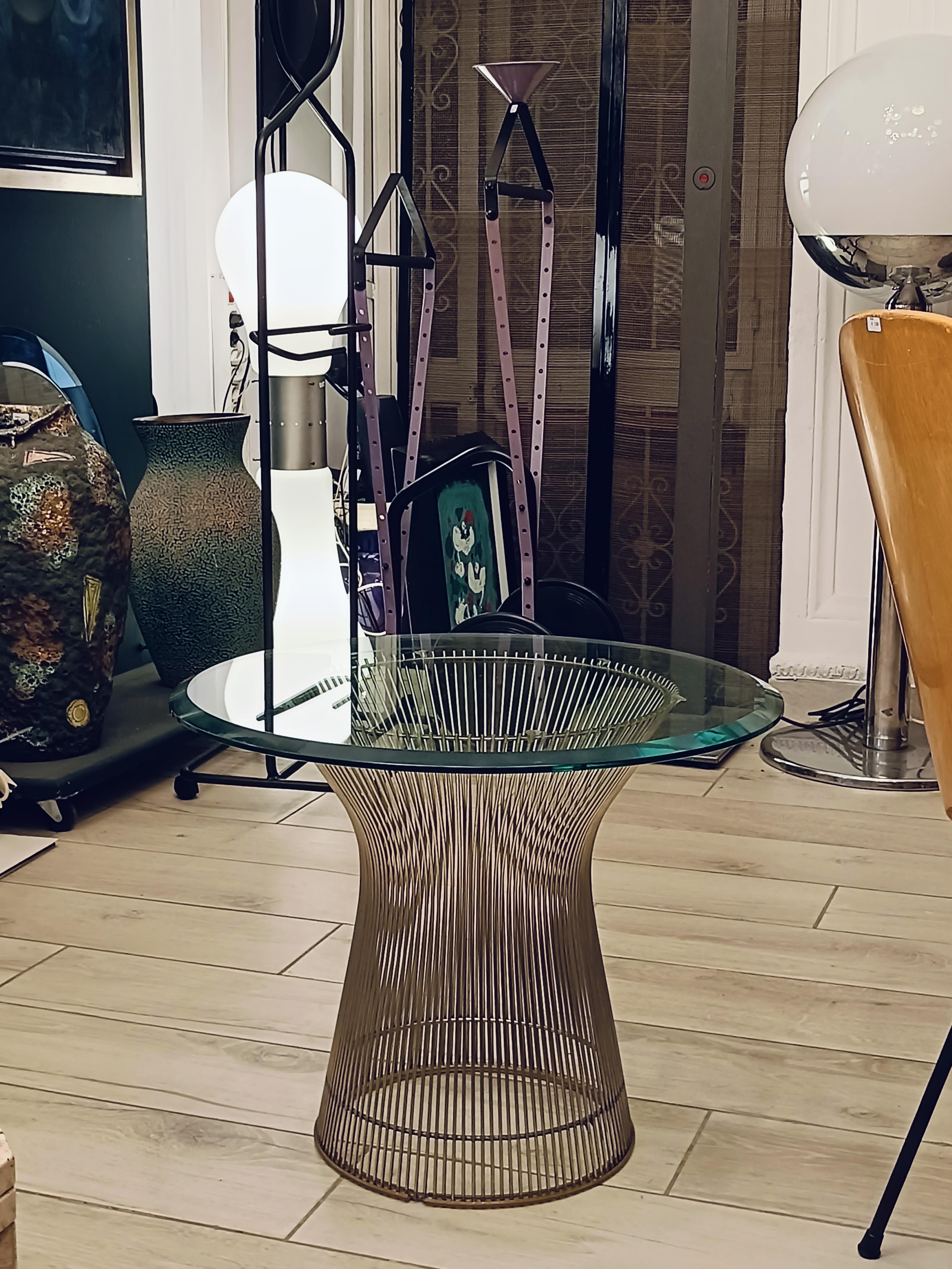 Mid-Century moderno Warren Platner per Knoll Tavolino in Nickel e Vetro, Italia 1960s