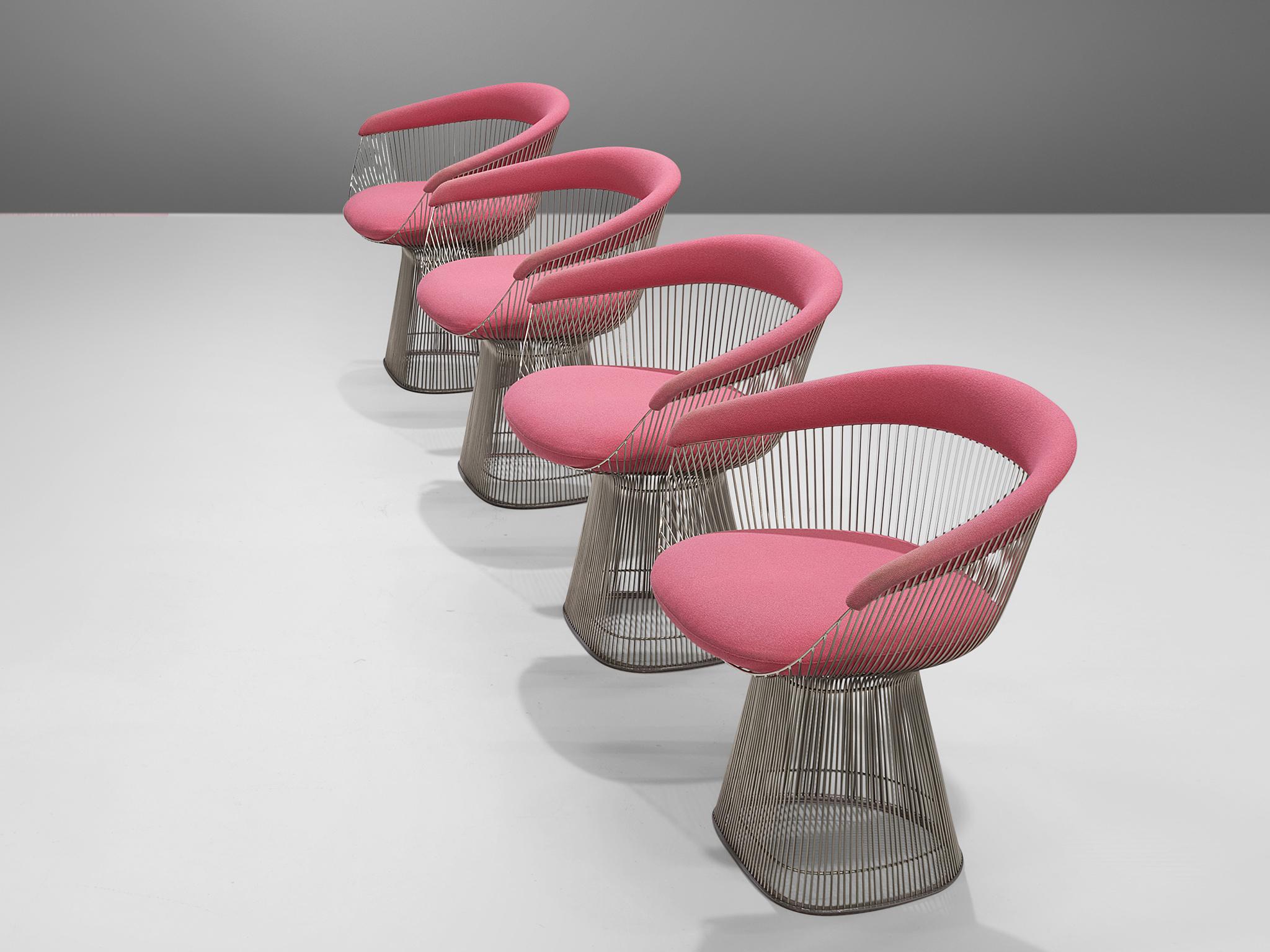 Warren Platner for Knoll, set of four lounge chairs, metal, fabric, United States, 1966. 

This iconic pink set by Warren Platner (1919-2006) is created by welding curved steel rods to circular and semi-circular frames, simultaneously serving as