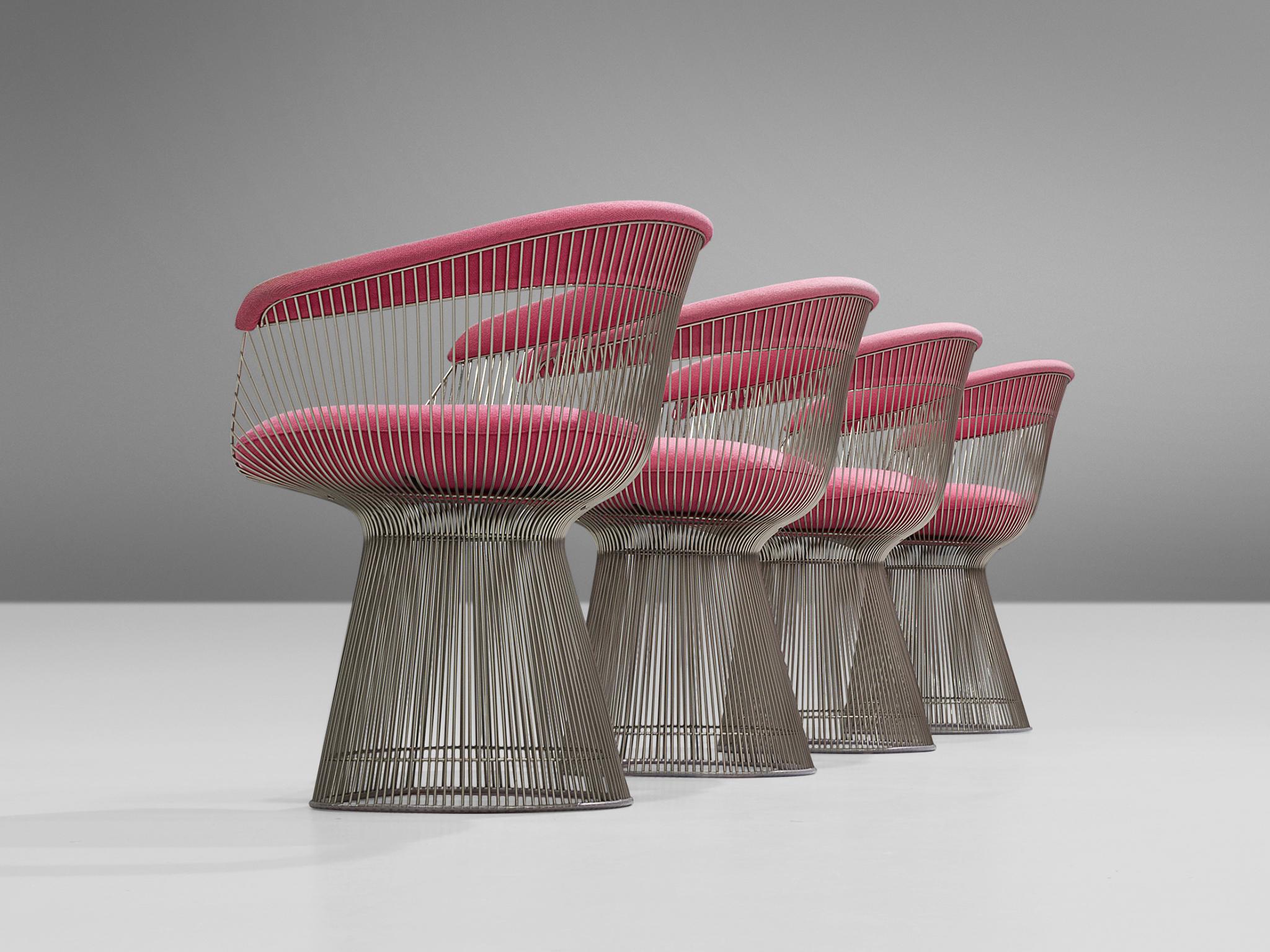 American Warren Platner Set of Four Lounge Chairs in Pink Upholstery