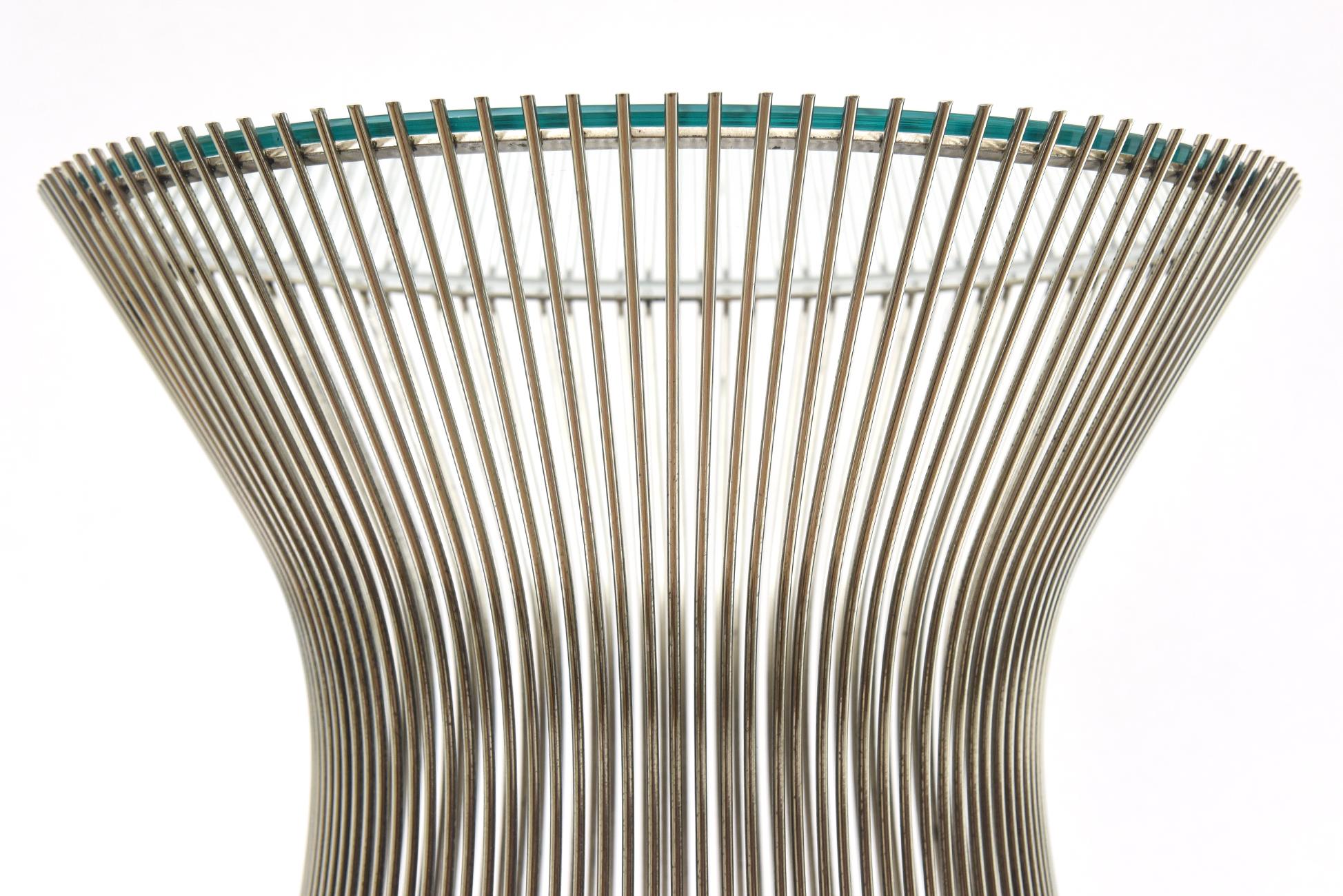 Glass Warren Platner Restored Wire Nickel Plated over Chrome Side Table Mid Century For Sale