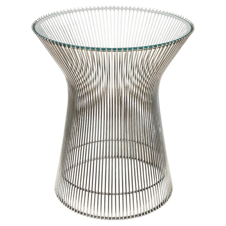 Warren Platner Restored Wire Nickel Plated Over Chrome Side Table Glass