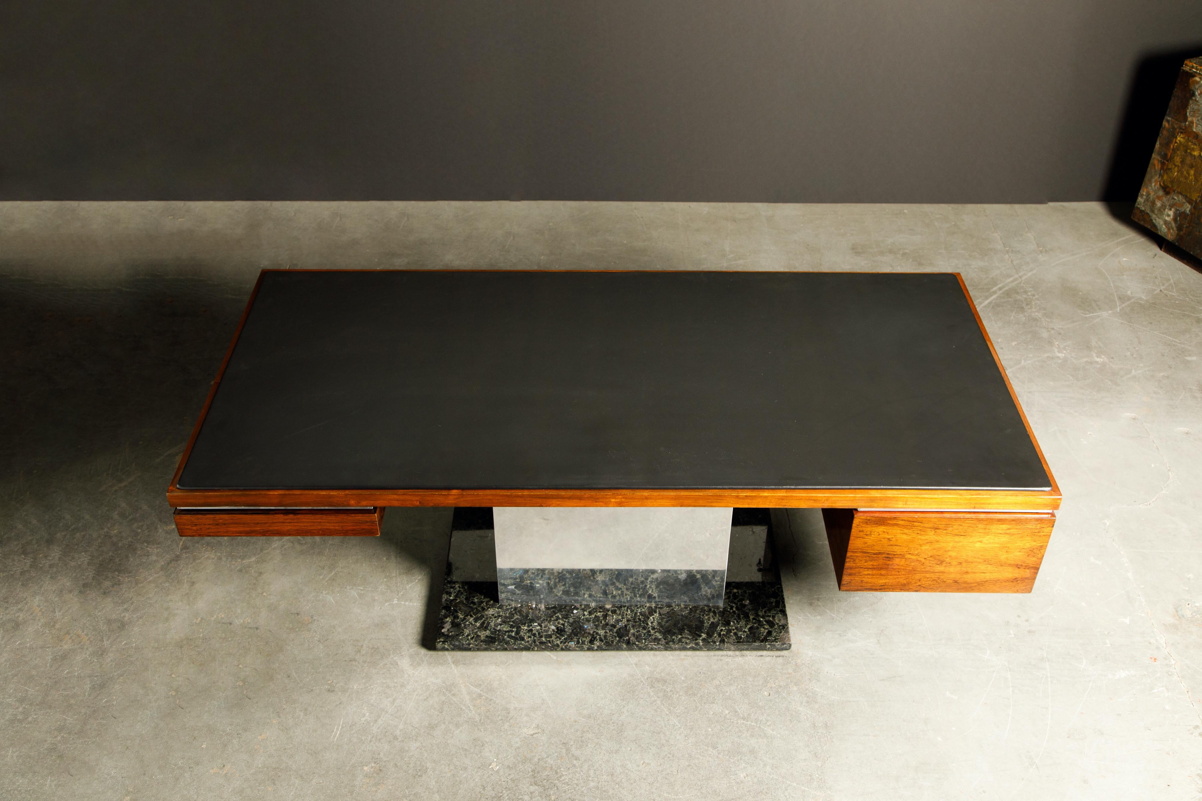 Stainless Steel Warren Platner Rosewood and Granite Executive Desk for Lehigh Leopold, c. 1970