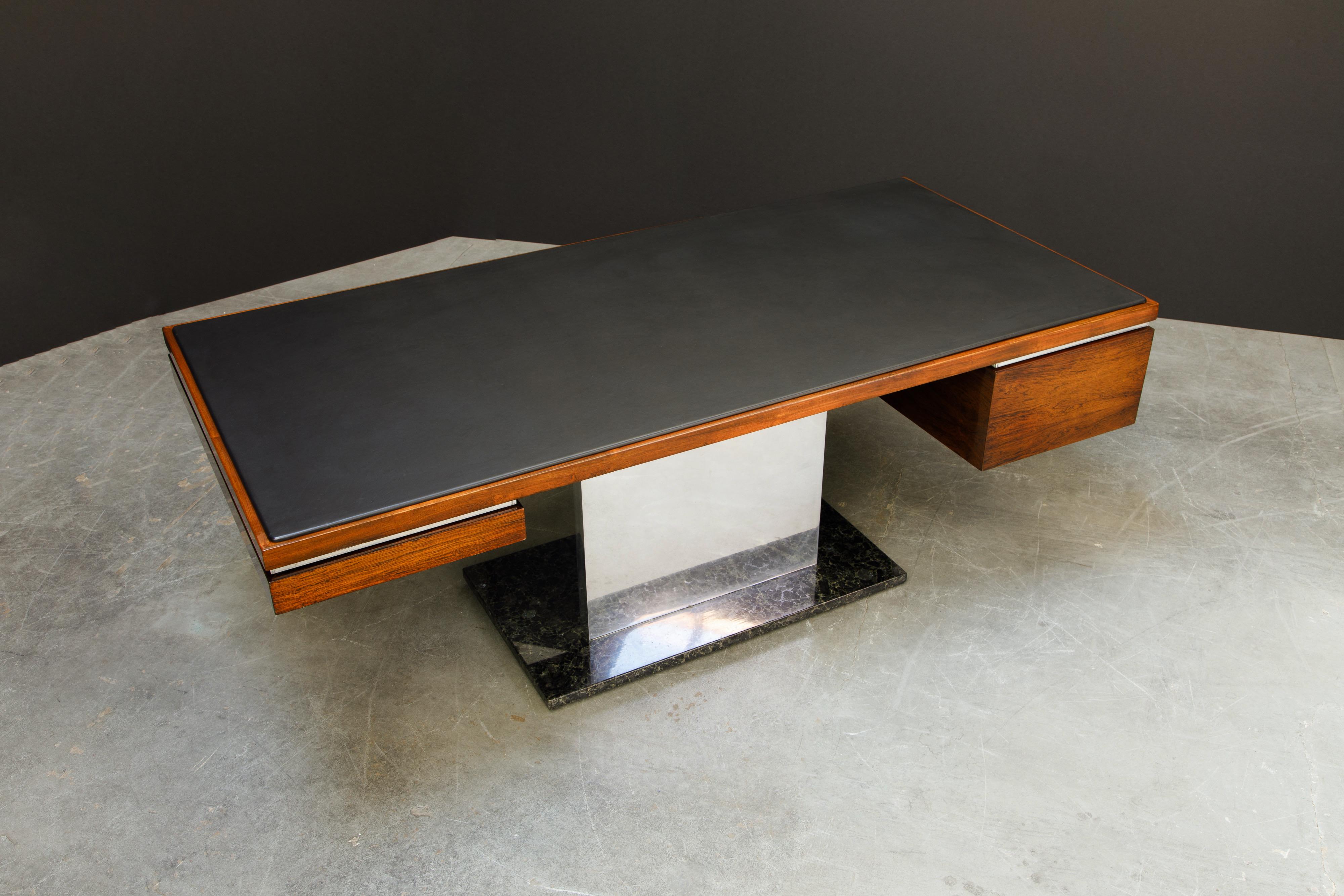 Stainless Steel Warren Platner Rosewood and Granite Executive Desk for Lehigh Leopold, c. 1970