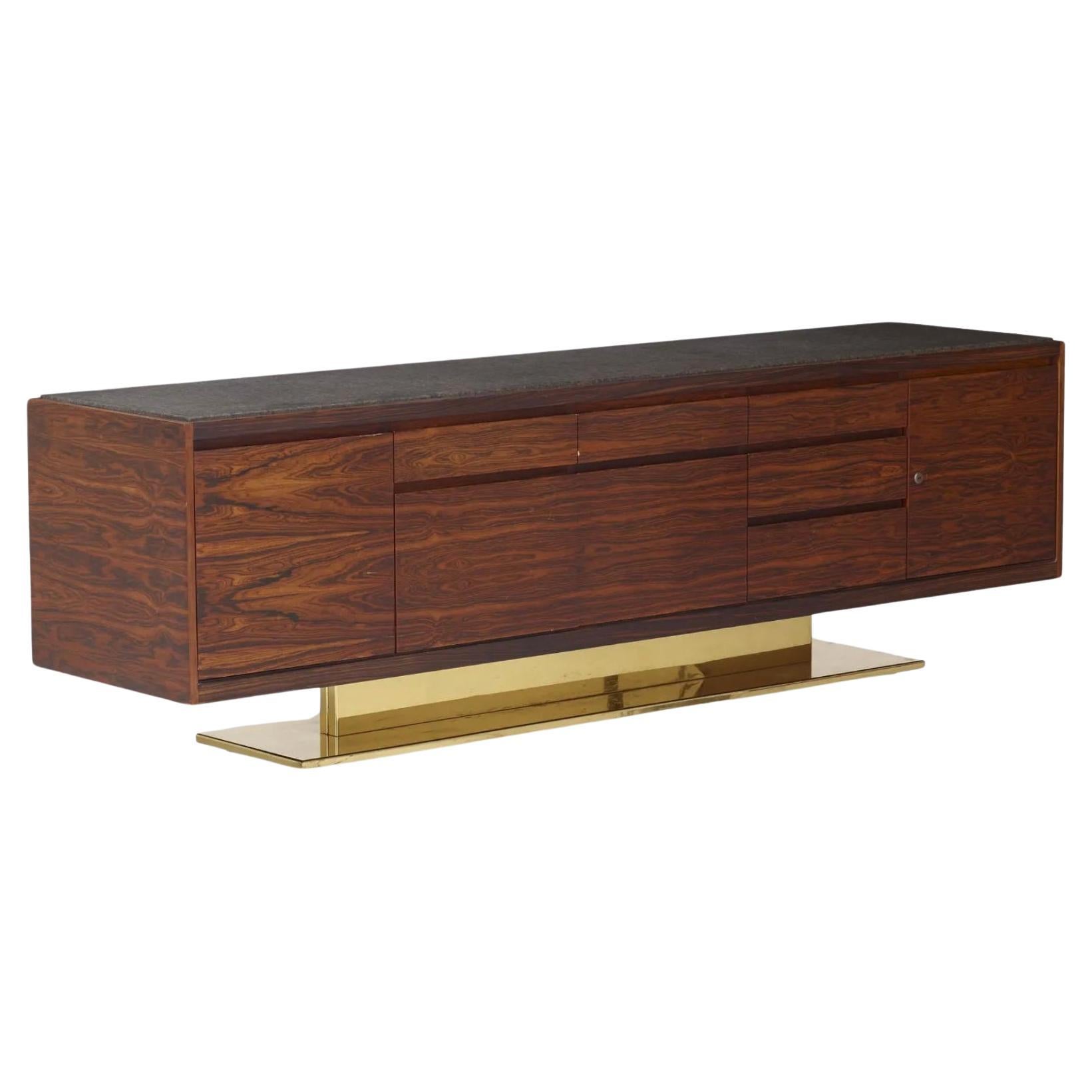 Warren Platner Rosewood, Brass and Granite Credenza for Lehigh Leopold, c. 1970