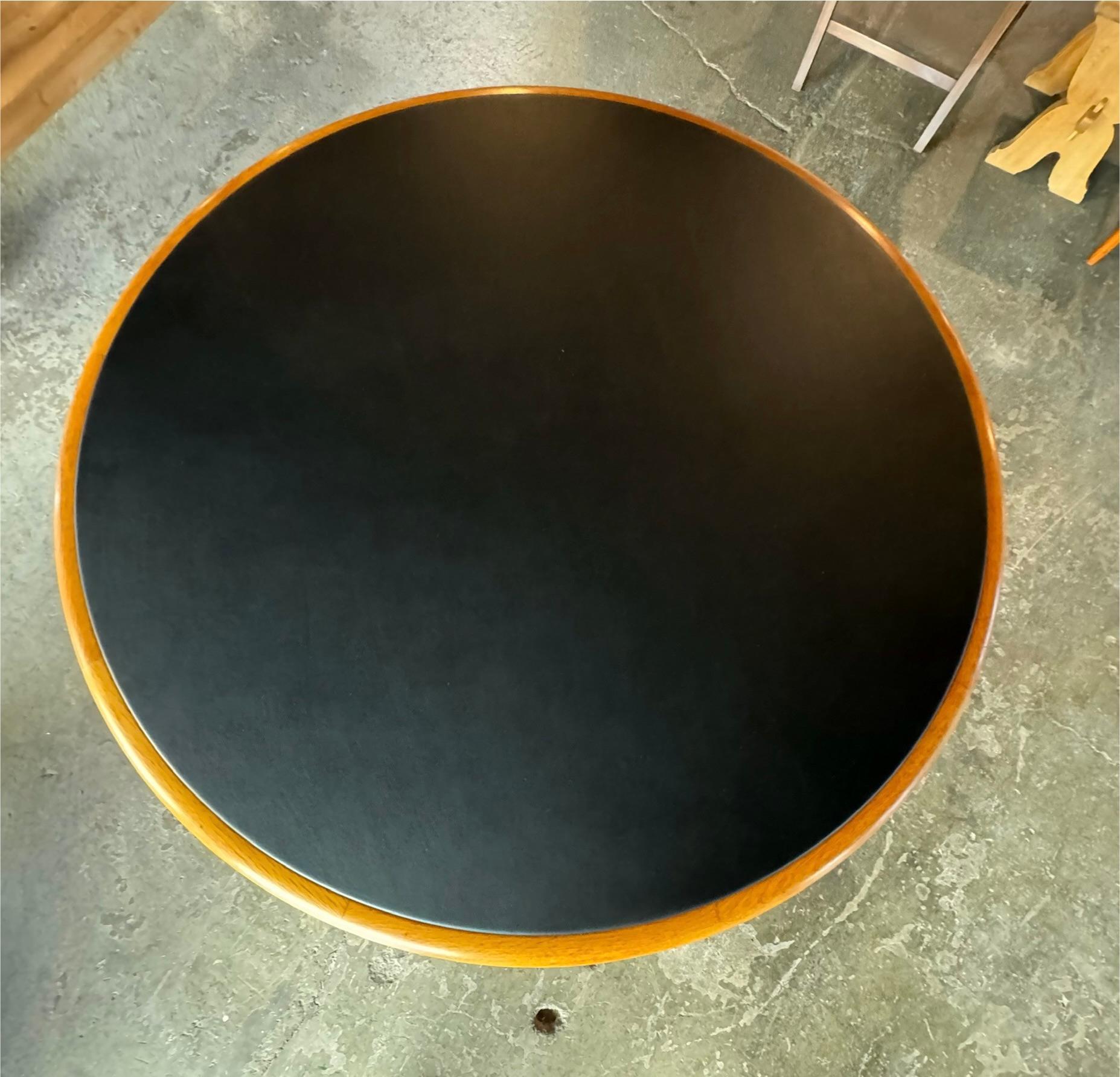 Late 20th Century Warren Platner  Round Dining Table for Knoll Oak, Leather & Chrome 1970s