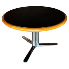 Warren Platner  Round Dining Table for Knoll Oak, Leather & Chrome 1970s
