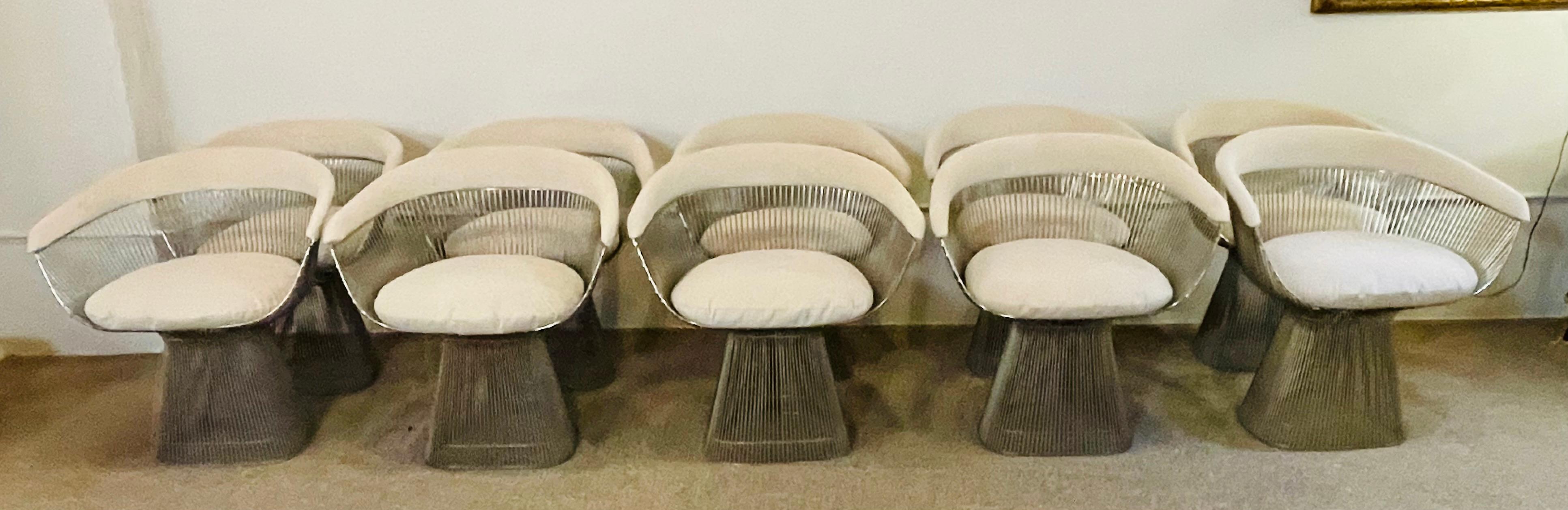 Mid-Century Modern Warren Platner Set of Ten Dining Arm Chairs, Knoll, USA Chrome Plated Steel