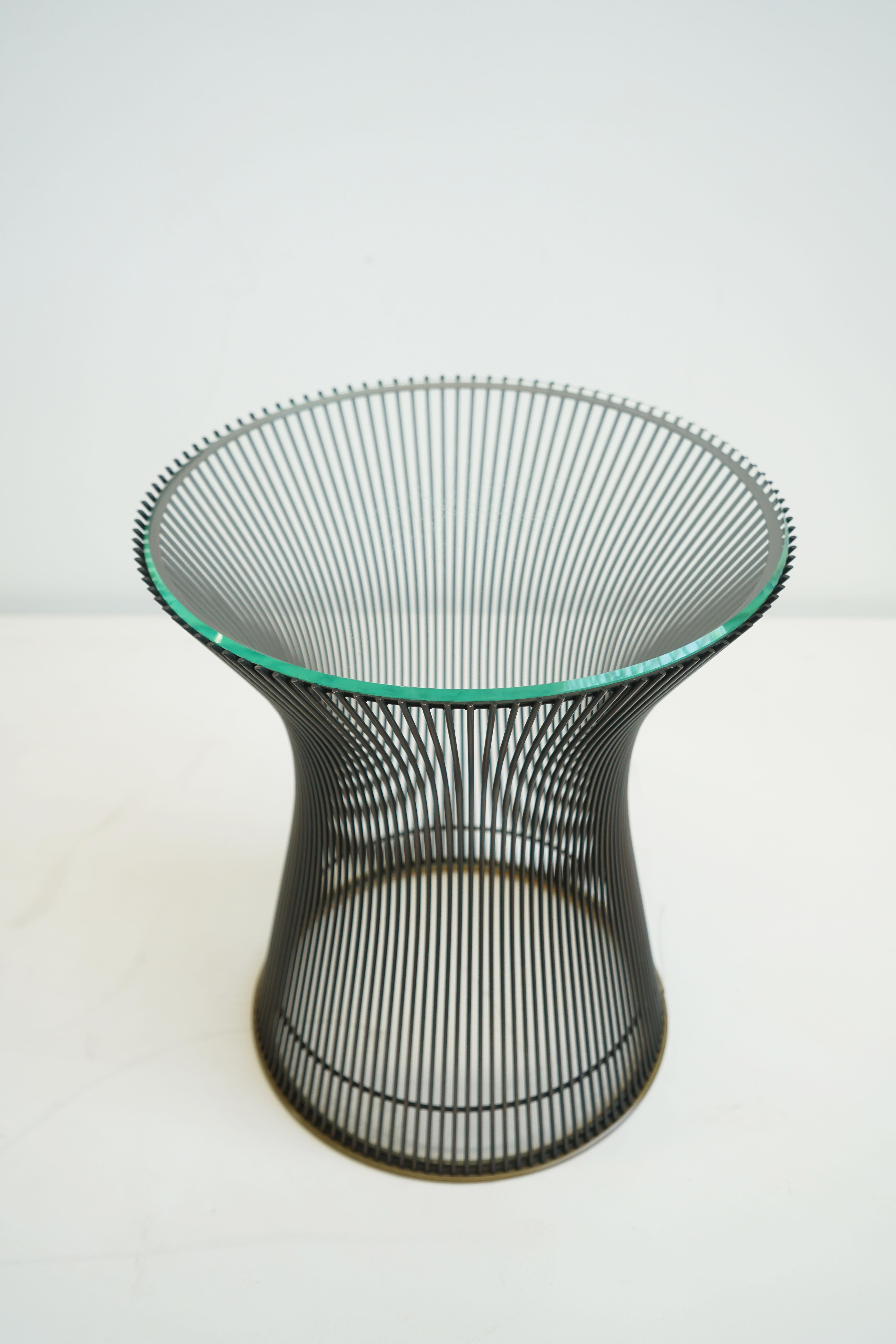 Contemporary Warren Platner Side Table for Knoll in Bronze with Glass Top