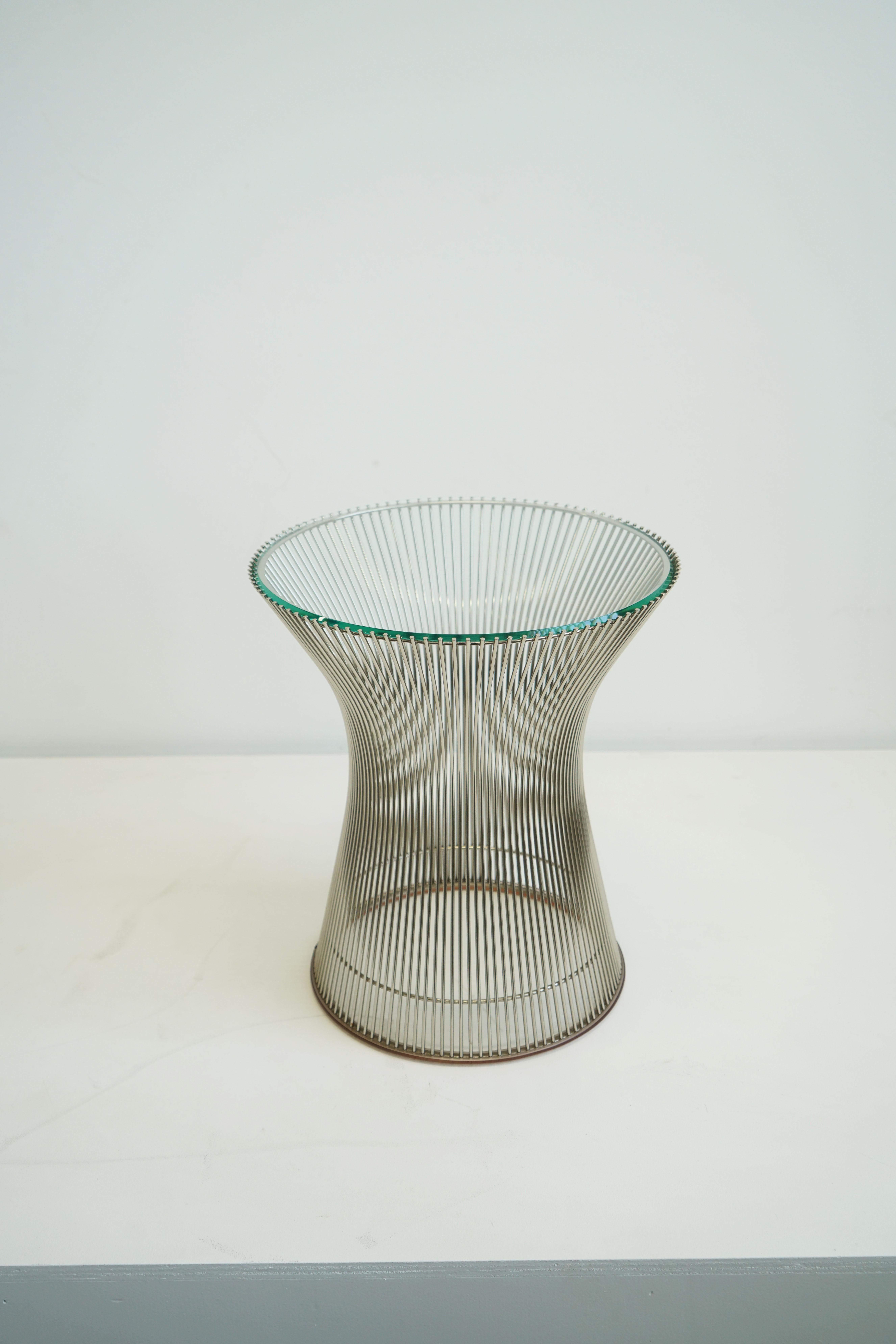 Mid-Century Modern Warren Platner Side Table for Knoll in Nickel with Glass Top