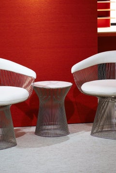 Warren Platner Side Table in Polished Nickel with Calacatta Satin Marble Top