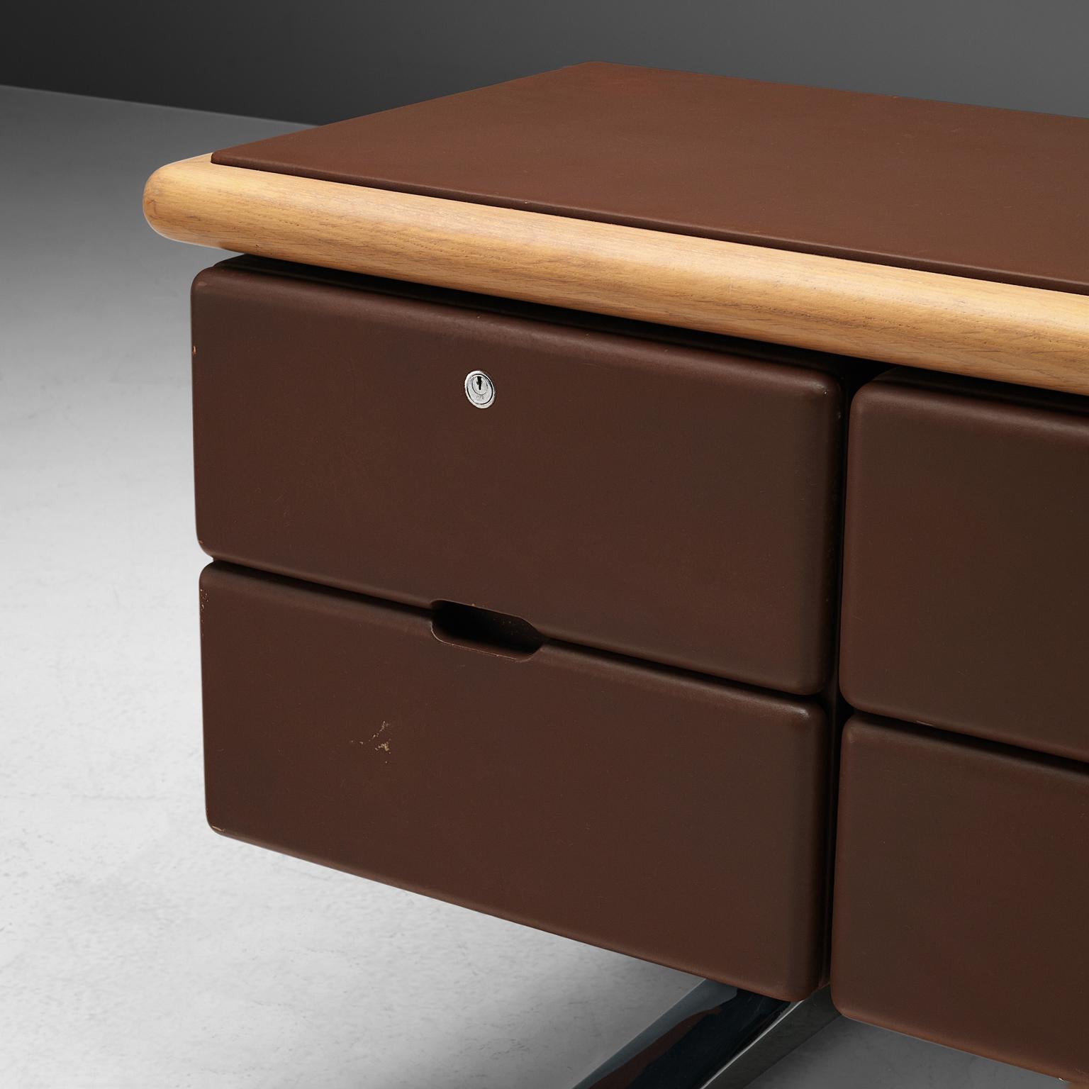 Mid-Century Modern Warren Platner for Knoll Sideboard in Original Brown Leather and Oak 