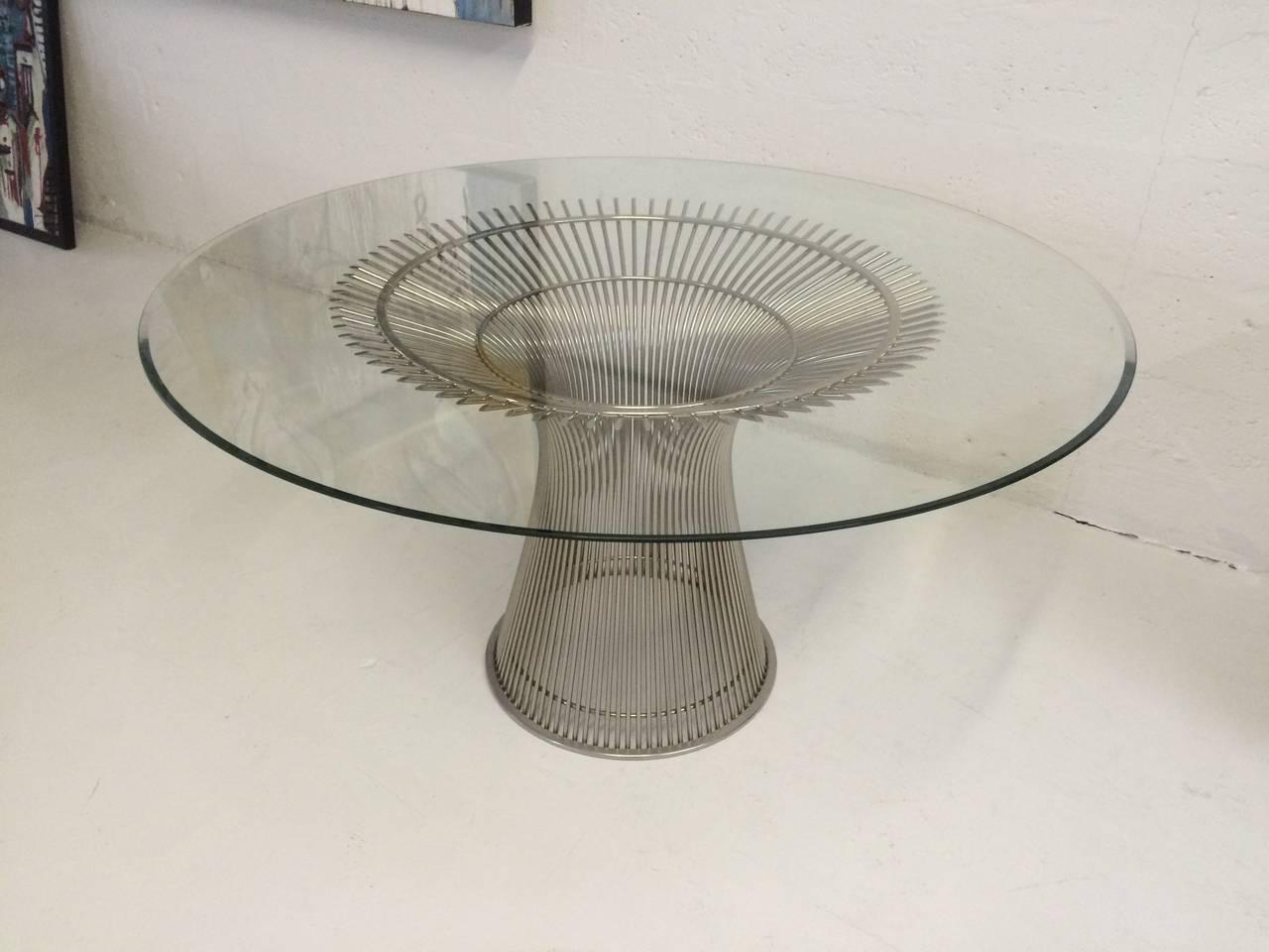 Nickel plated steel and glass dining table designed by Warren Platner for Knoll Int.