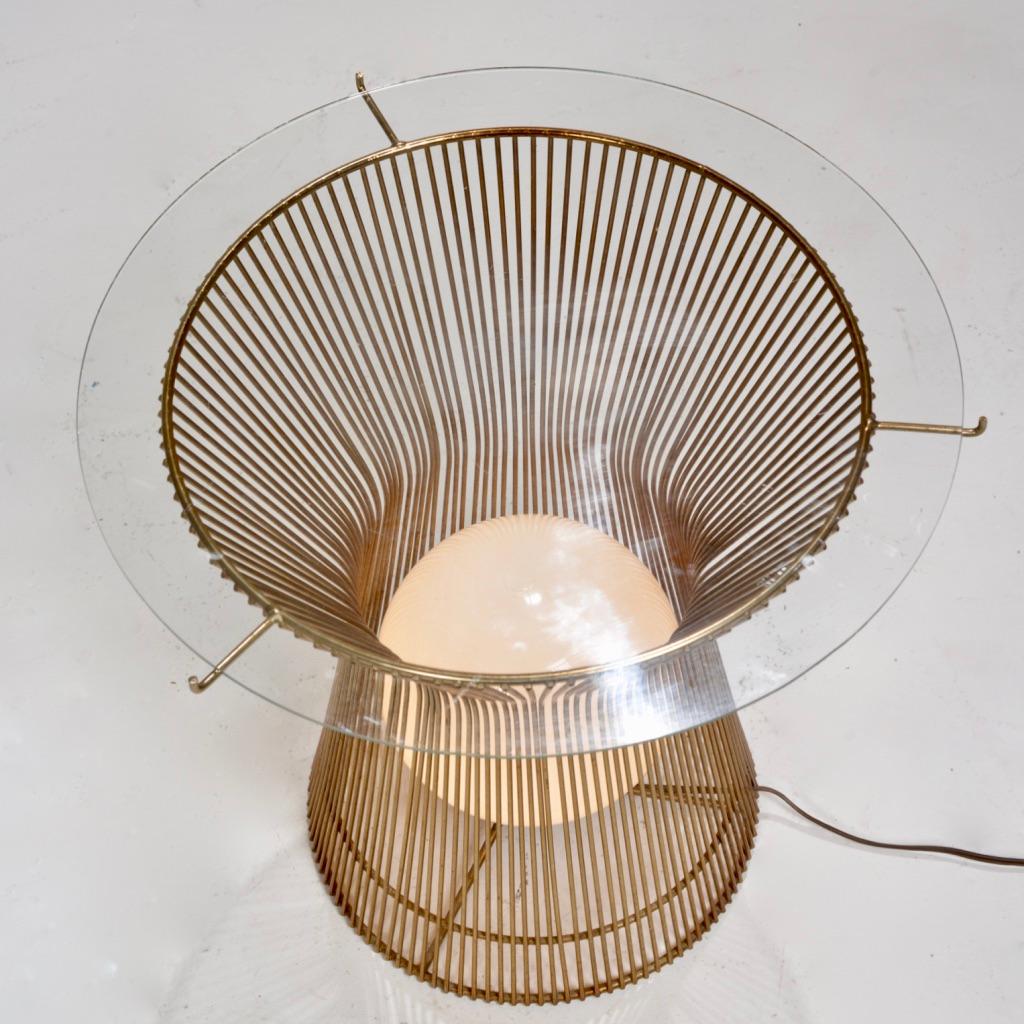 American Warren Platner Style Brass Cage Coffee Table with Light by Laurel