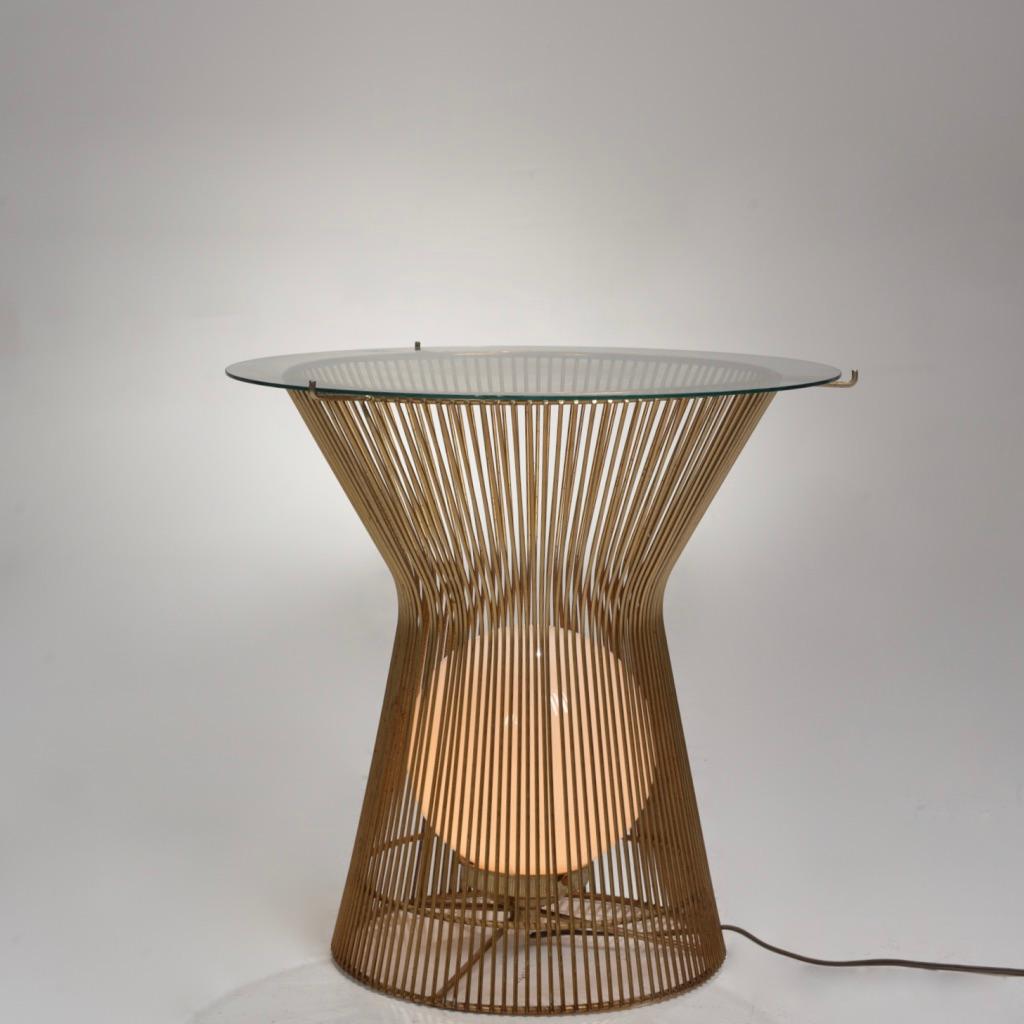 Warren Platner Style Brass Cage Coffee Table with Light by Laurel In Good Condition In Los Angeles, CA
