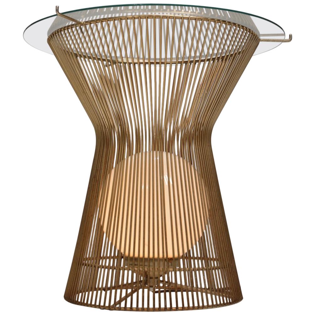 Warren Platner Style Brass Cage Coffee Table with Light by Laurel
