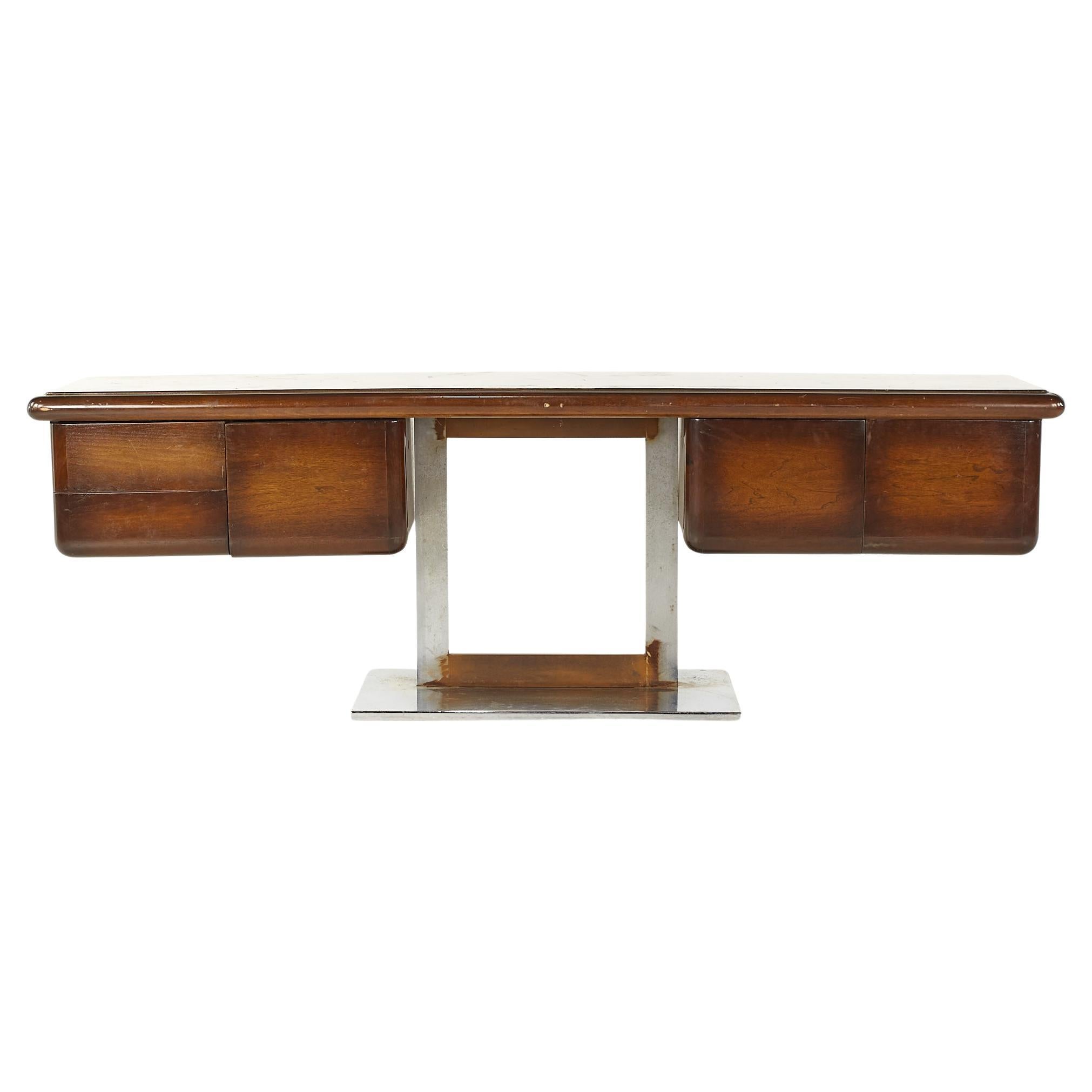 Warren Platner style mid century marble walnut and chrome credenza

This credenza measures: 89.75 wide x 21.75 deep x 29.25 inches high

All pieces of furniture can be had in what we call restored vintage condition. That means the piece is