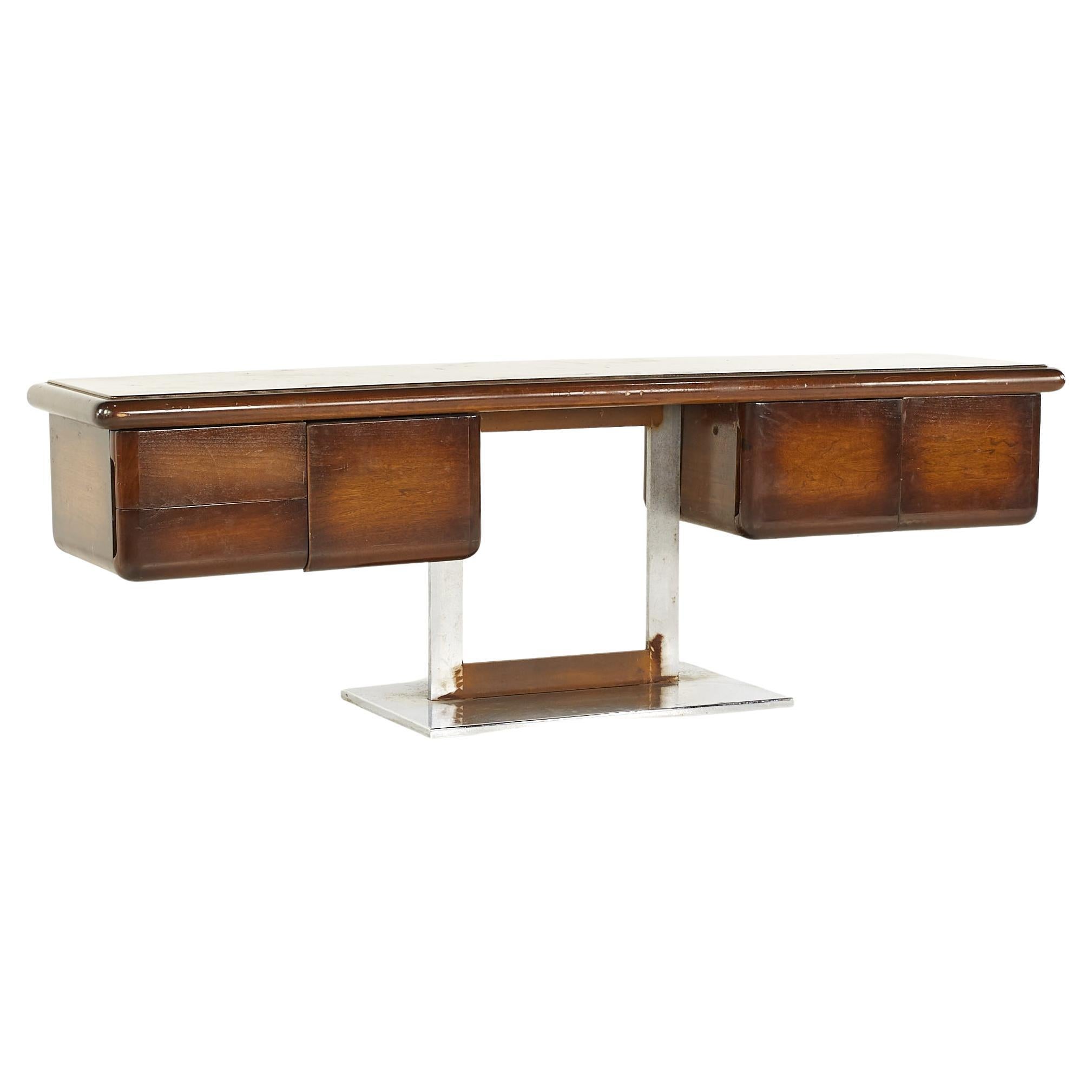 Warren Platner Style Mid Century Marble Walnut and Chrome Credenza