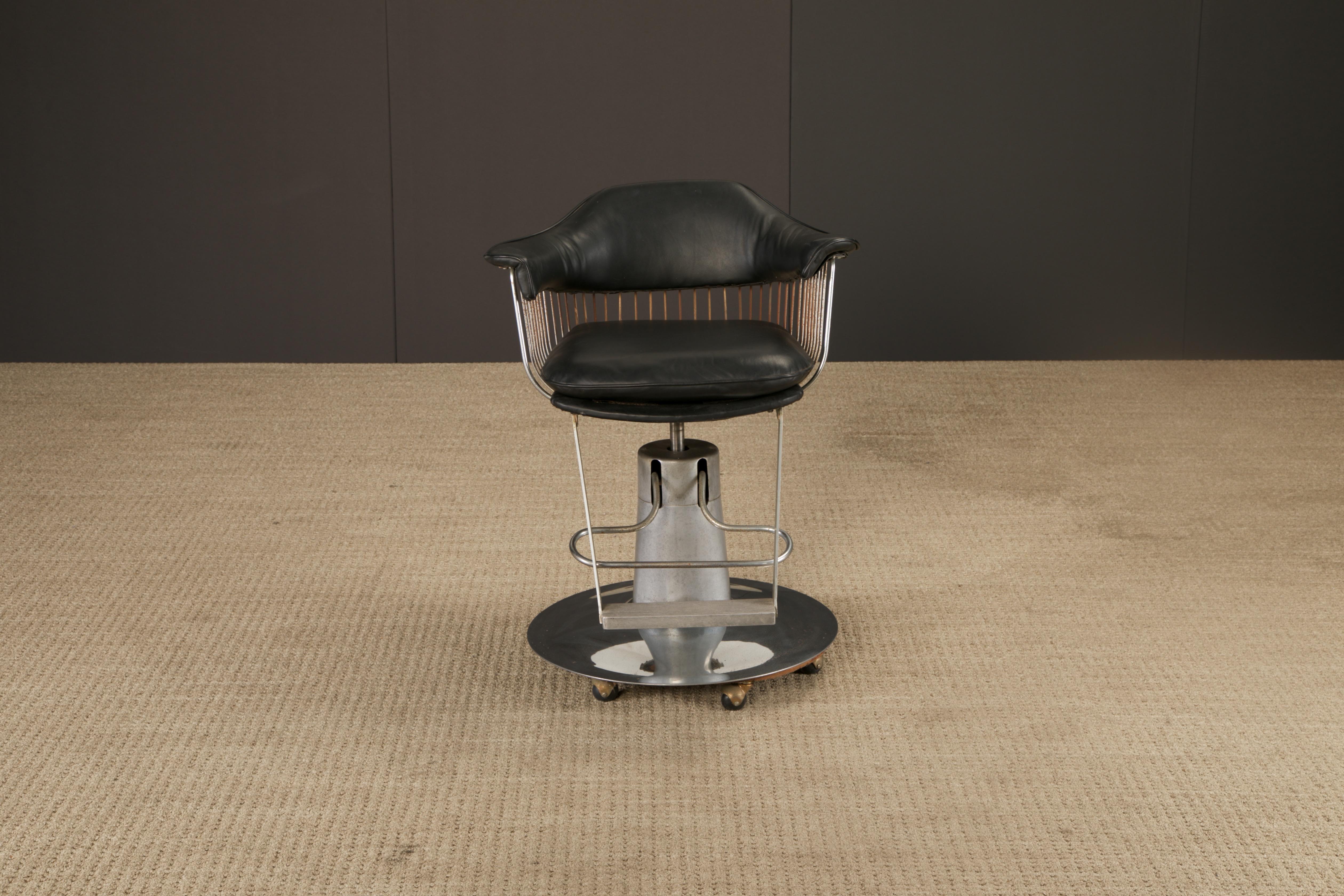 Warren Platner Style Salon-Barhocker auf hydraulischem Fuß mit Rollen, 1960er Jahre (Moderne der Mitte des Jahrhunderts) im Angebot