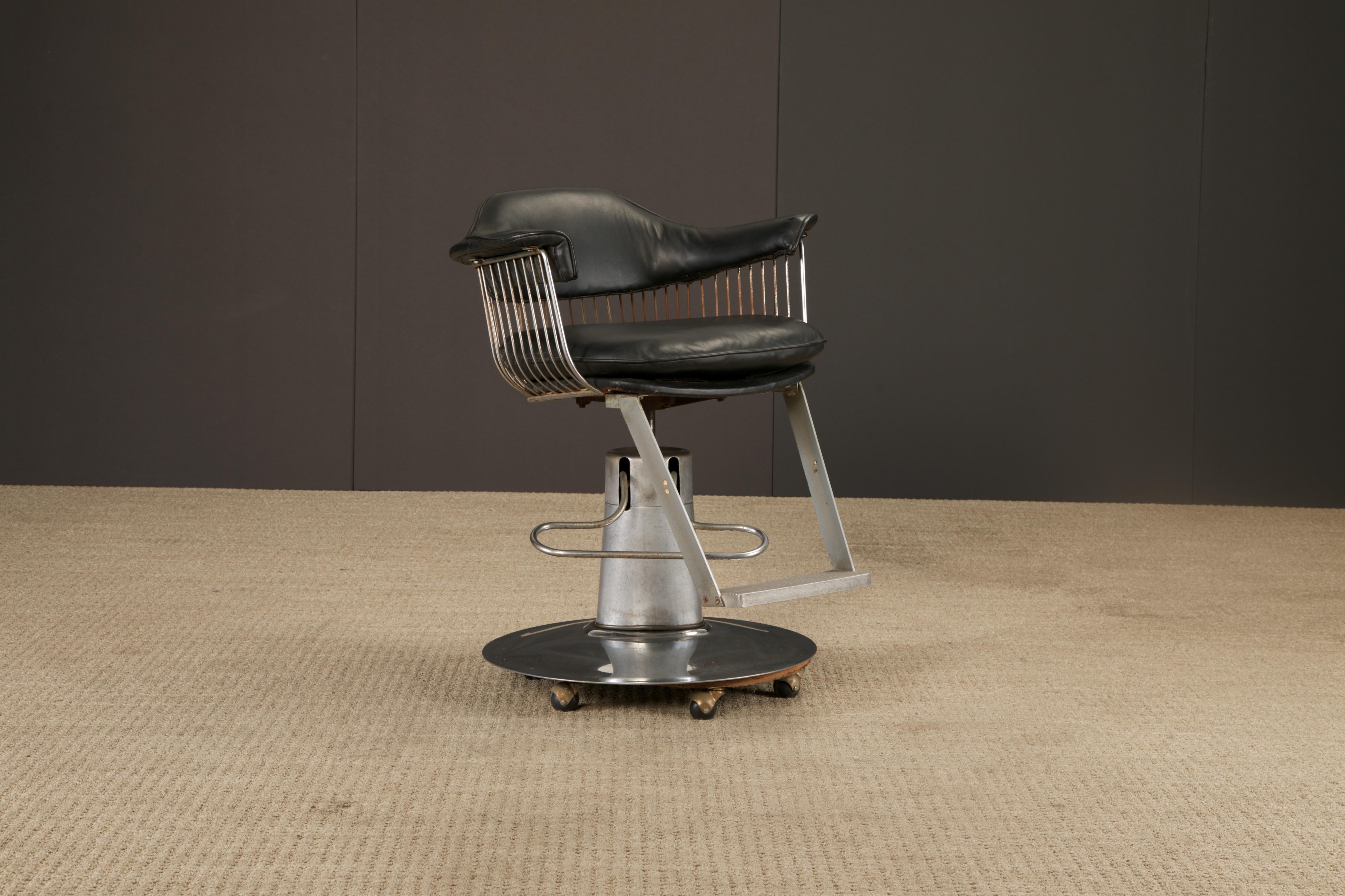 Warren Platner Style Salon-Barhocker auf hydraulischem Fuß mit Rollen, 1960er Jahre (Stahl) im Angebot