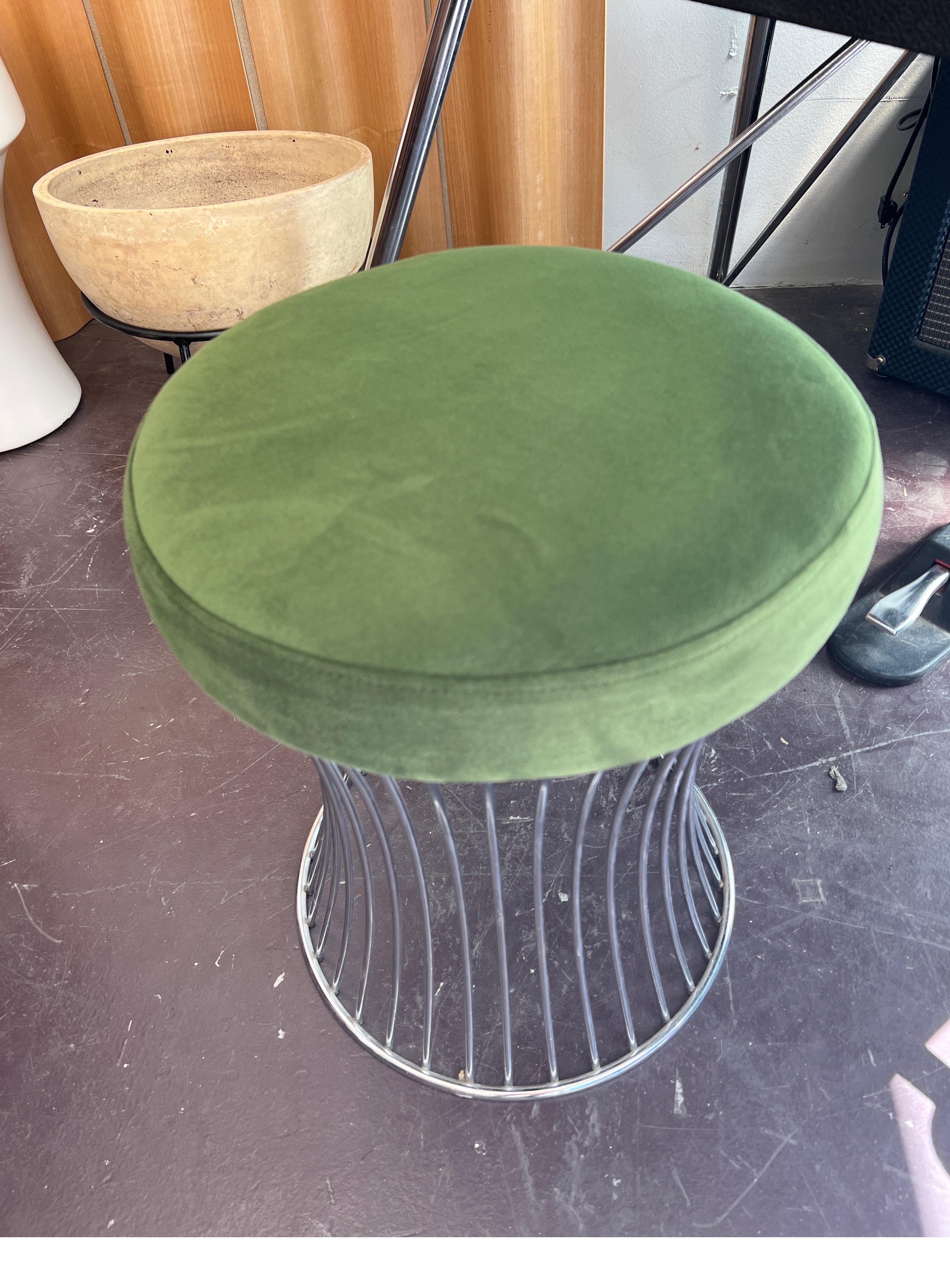 Late 20th Century Warren Platner Style Stool Seat Chrome Bench Mid-Century Modern