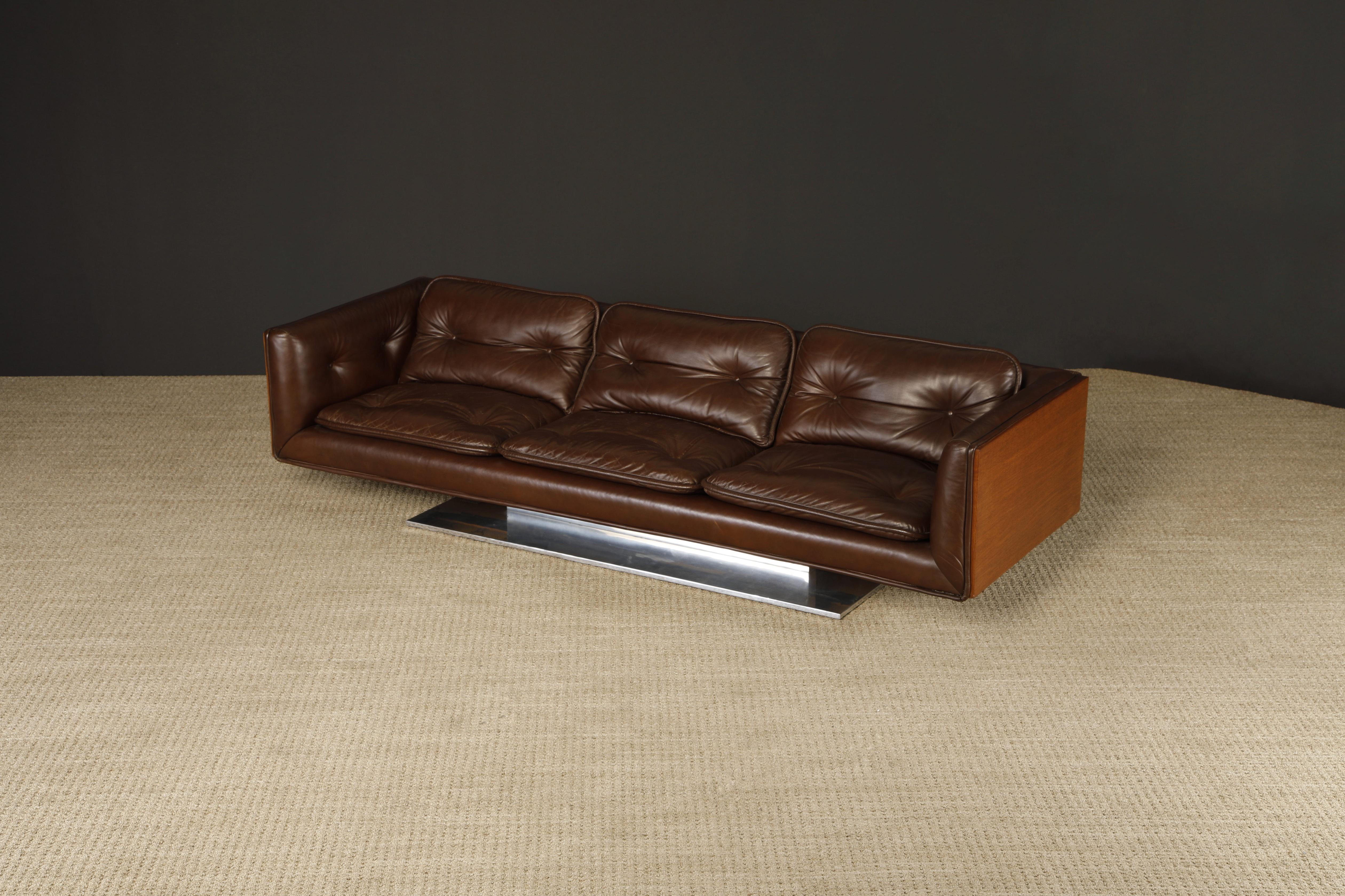 Warren Platner Canapé en noyer et cuir à caisse flottante pour Lehigh Leopold, c. 1970 en vente 3