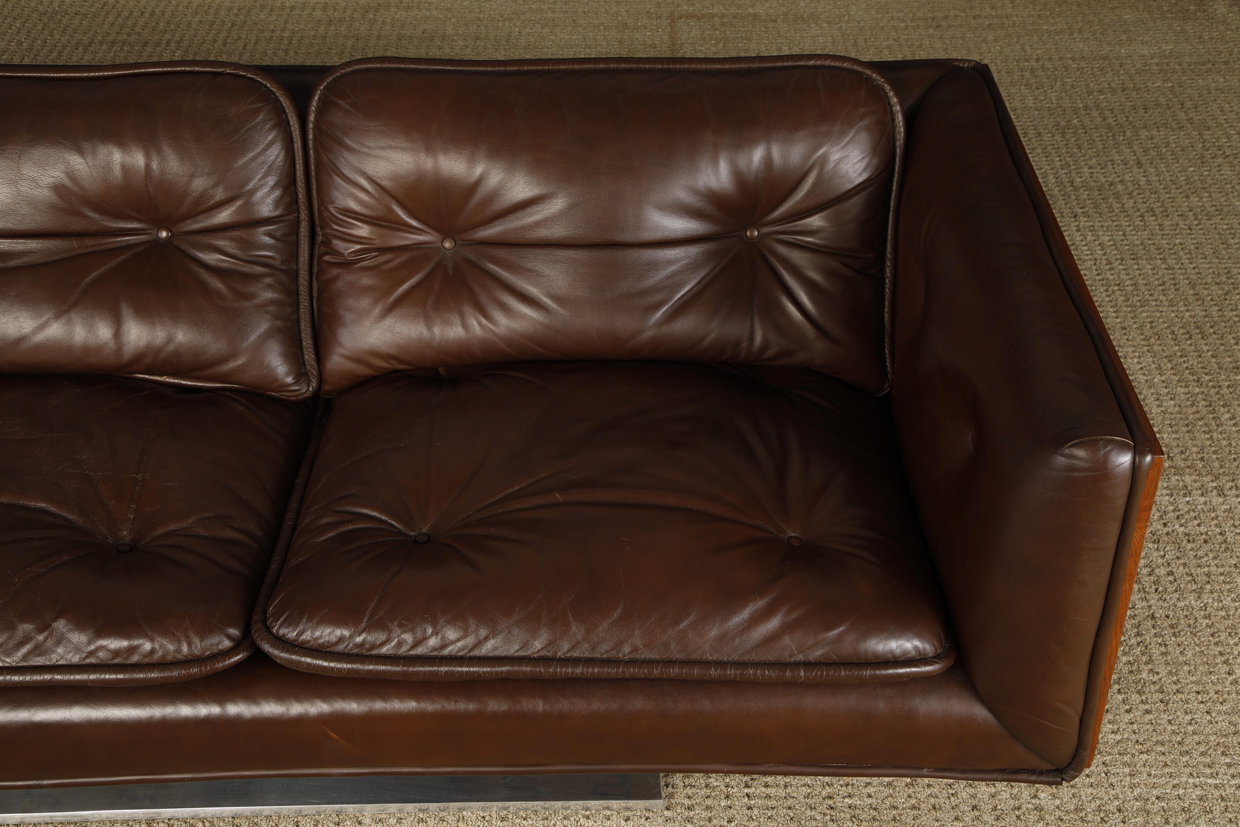 Warren Platner Canapé en noyer et cuir à caisse flottante pour Lehigh Leopold, c. 1970 en vente 6