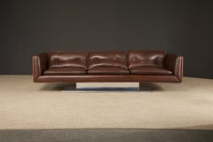 Warren Platner Walnut and Leather Floating Case Sofa for Lehigh Leopold, c. 1970