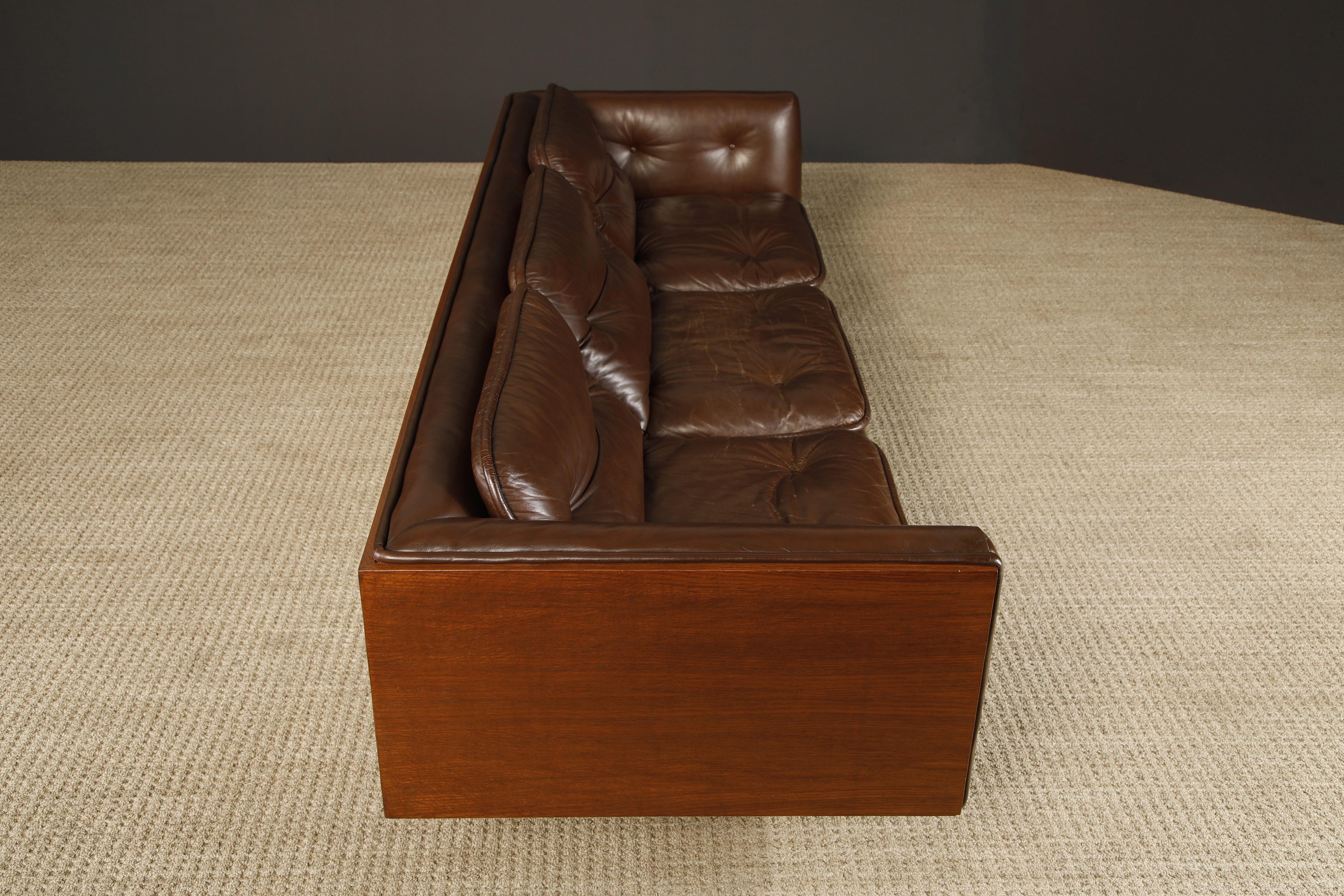 Warren Platner Canapé en noyer et cuir à caisse flottante pour Lehigh Leopold, c. 1970 Bon état - En vente à Los Angeles, CA