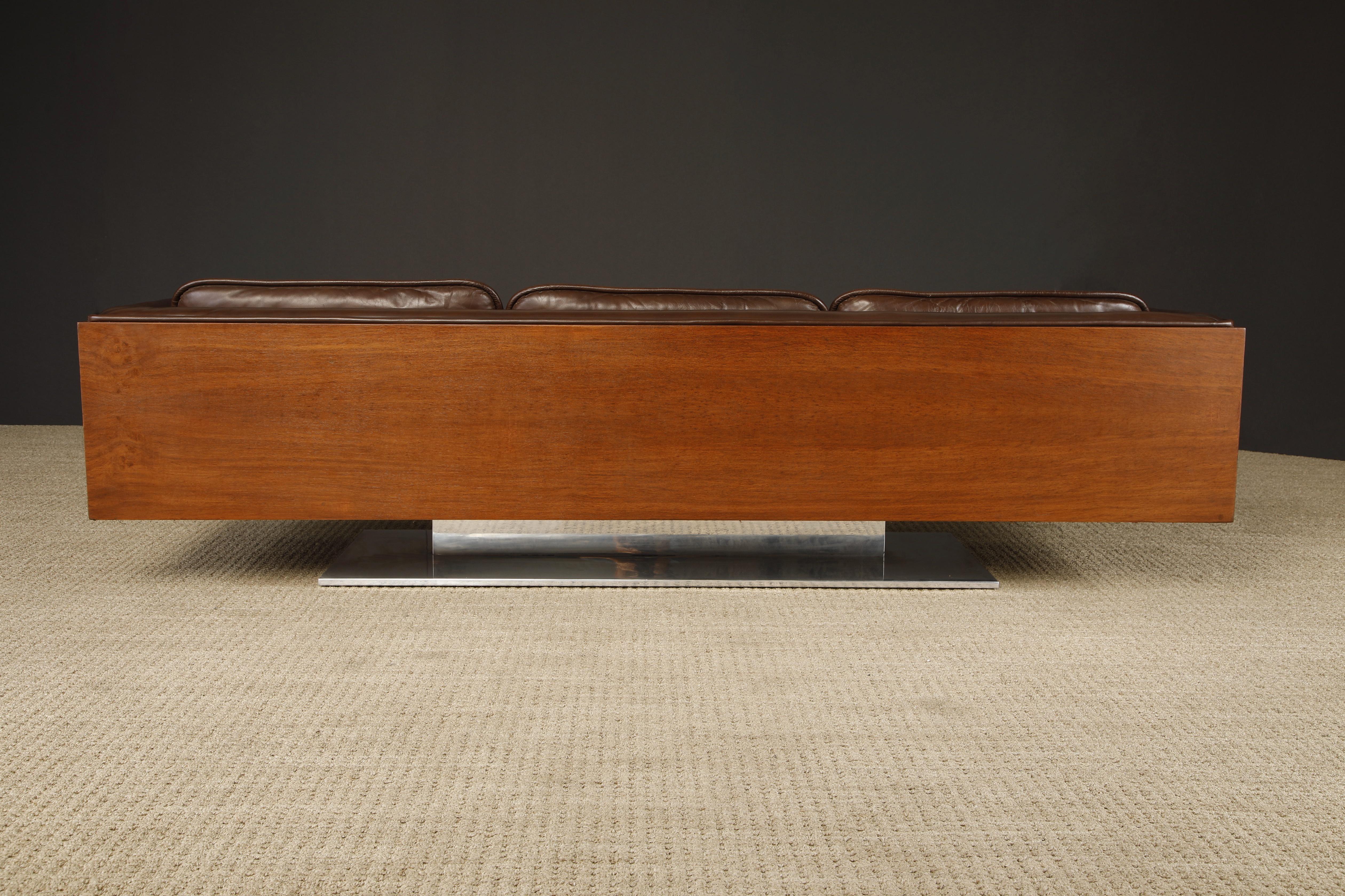 Cuir Warren Platner Canapé en noyer et cuir à caisse flottante pour Lehigh Leopold, c. 1970 en vente