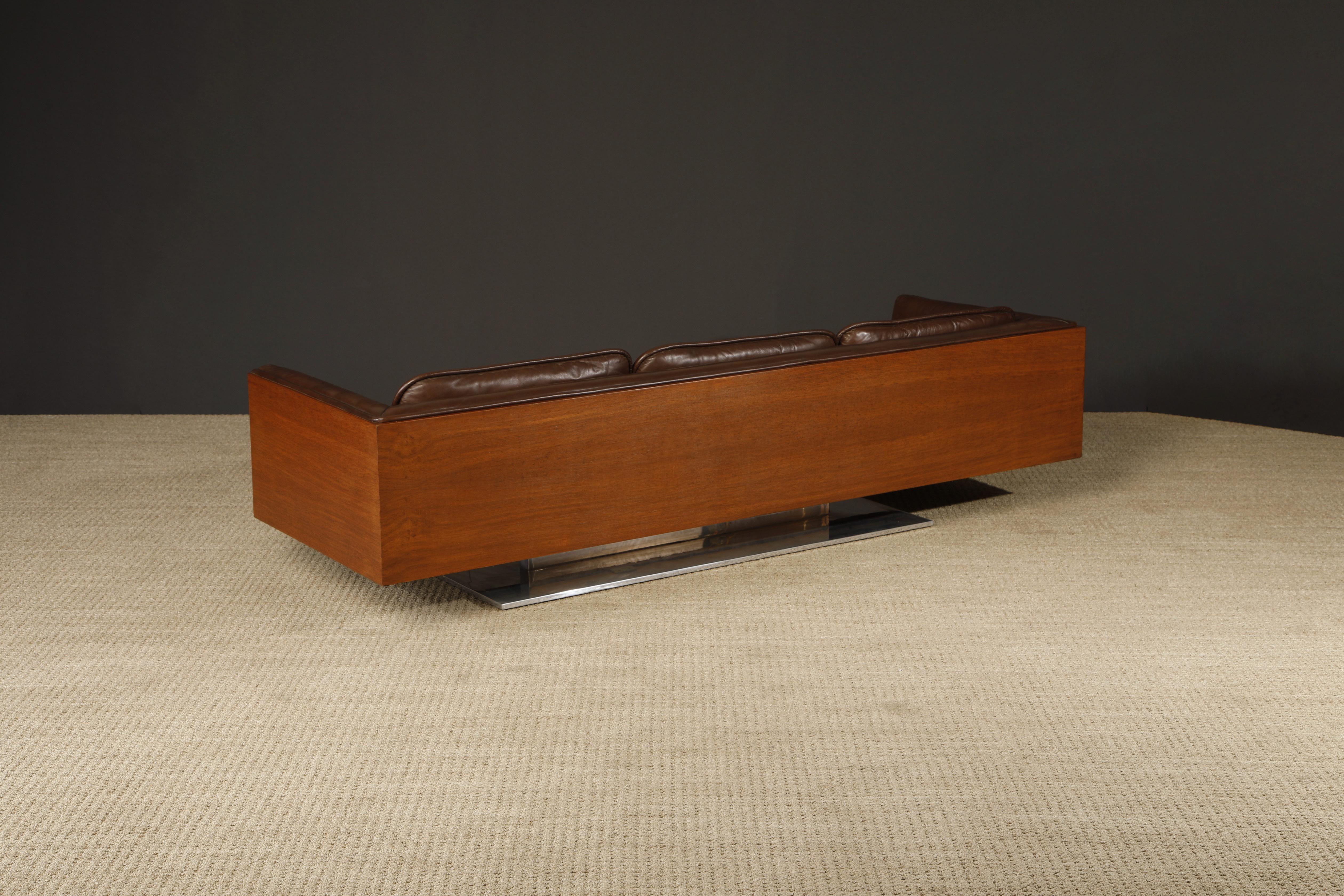 Warren Platner Canapé en noyer et cuir à caisse flottante pour Lehigh Leopold, c. 1970 en vente 1