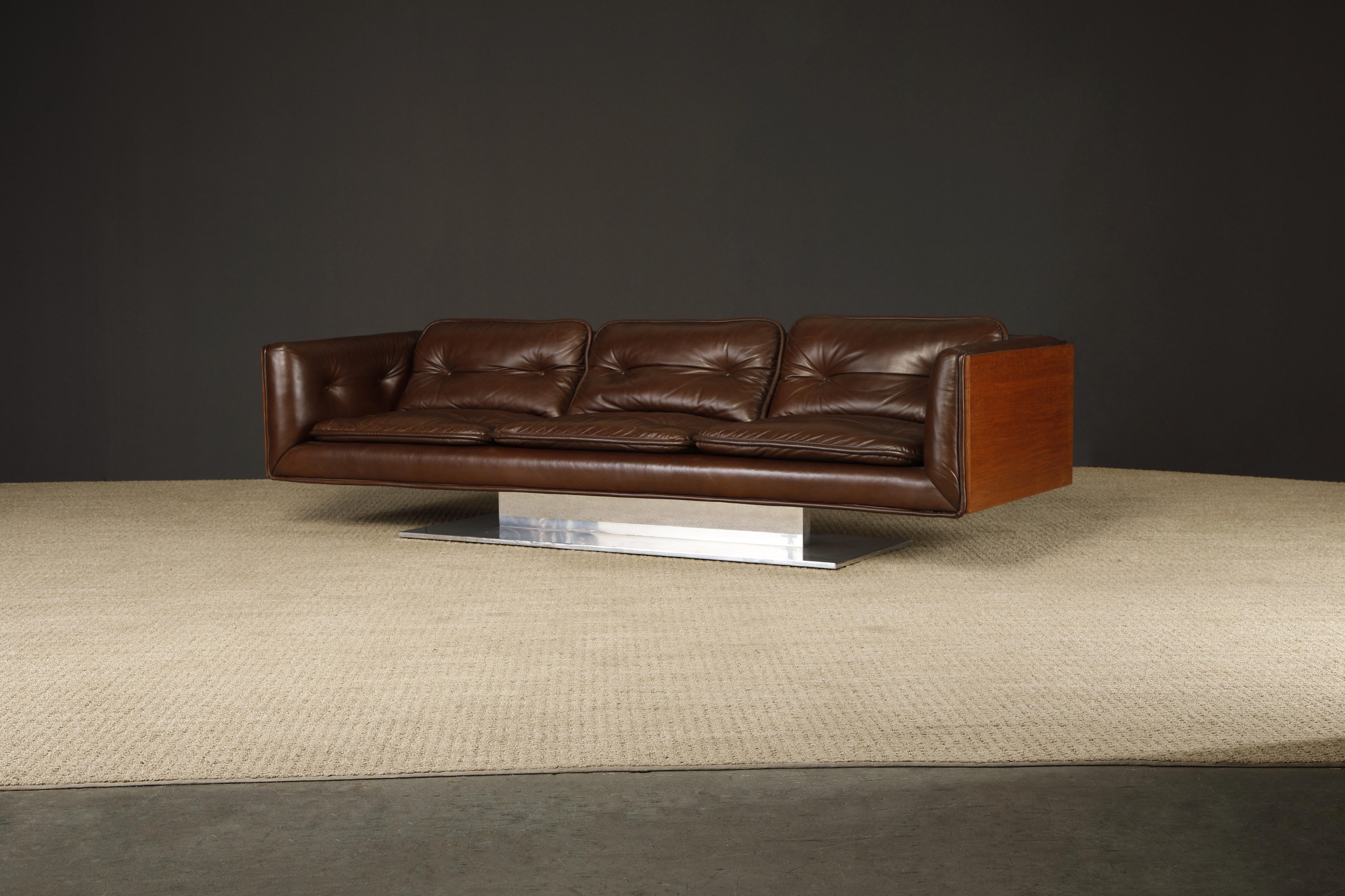 Warren Platner Canapé en noyer et cuir à caisse flottante pour Lehigh Leopold, c. 1970 en vente 2