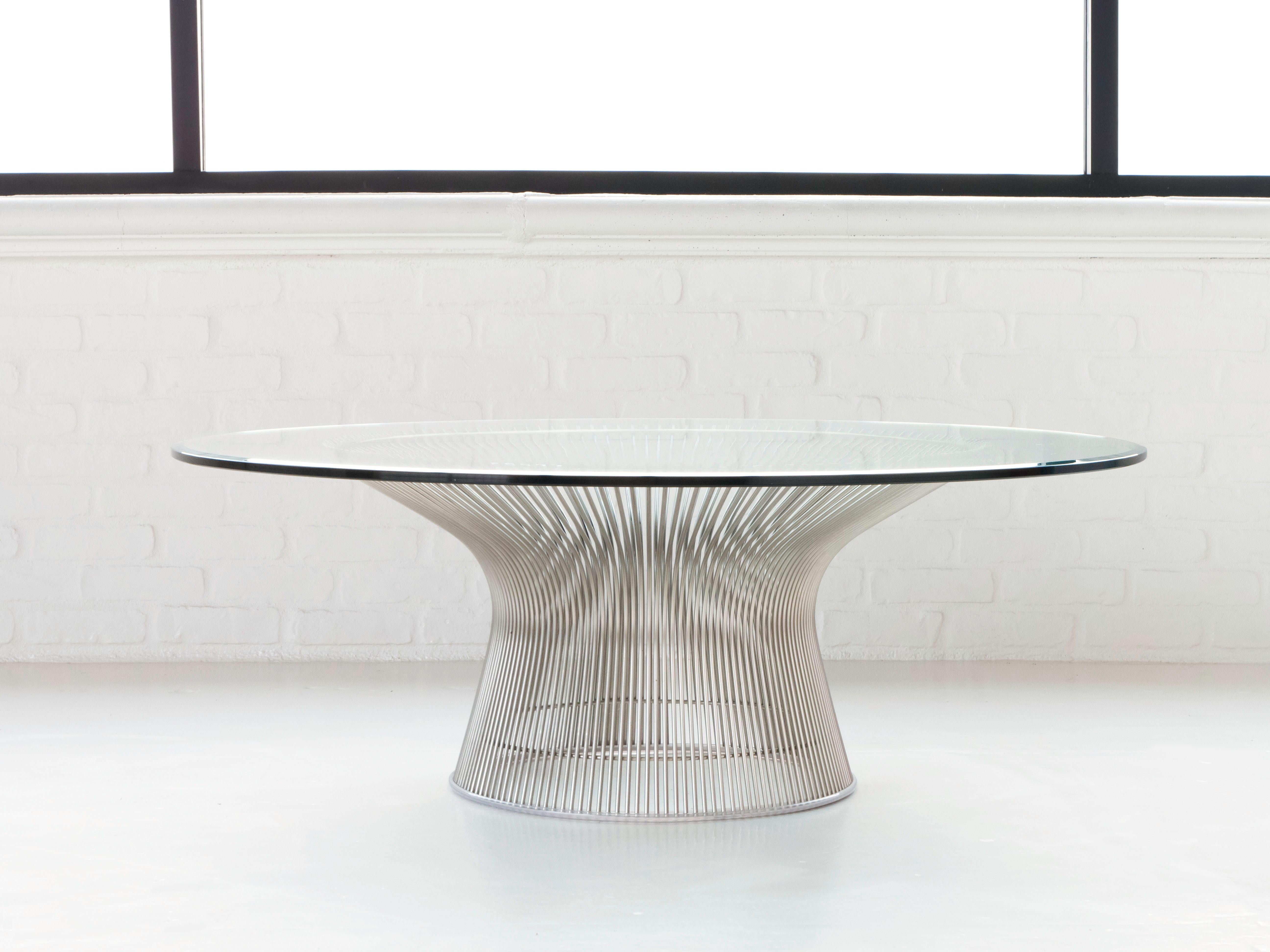American Warren Platner Wire Frame Beveled Glass Top Coffee Table for Knoll, 1960's