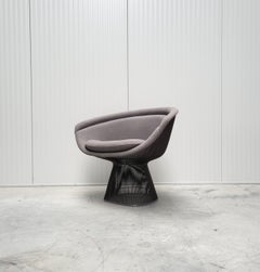 Warren Platner Wire Lounge Chair for Knoll Grey Velvet, 2000s